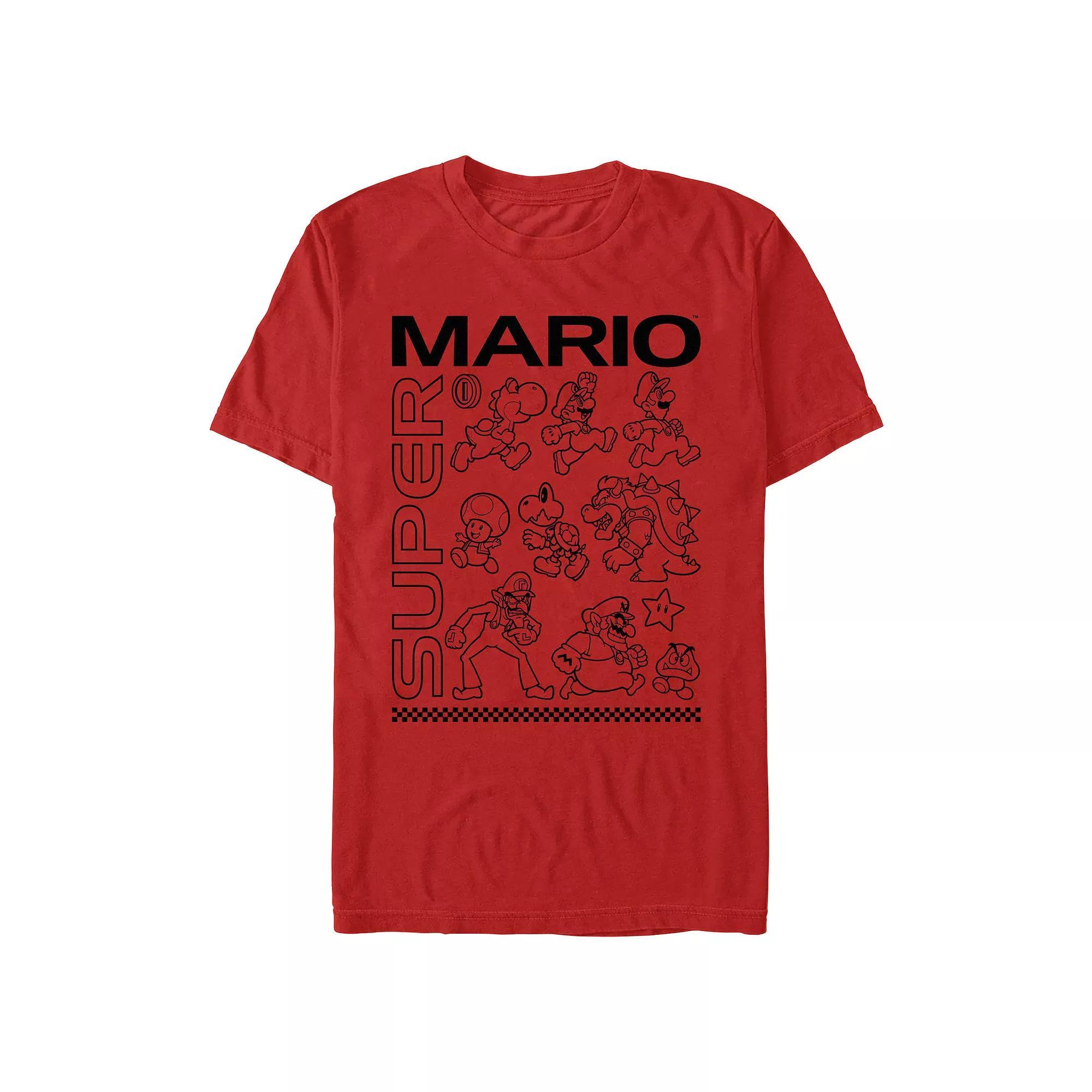 Men's Super Mario Bros Group Drawings Graphic Tee, Size: Large, Red Product Image