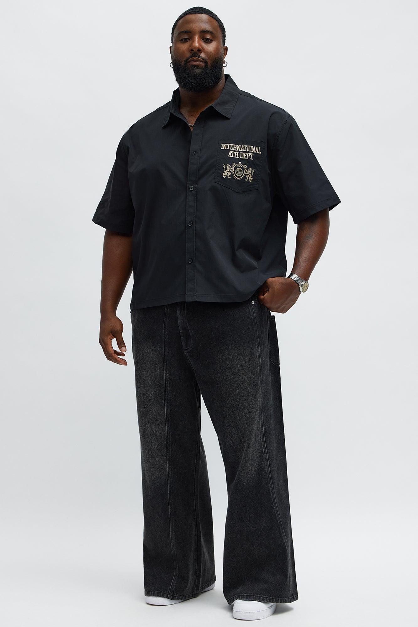 Cropped Athletic Dept. Short Sleeve Button Up Shirt - Black Product Image