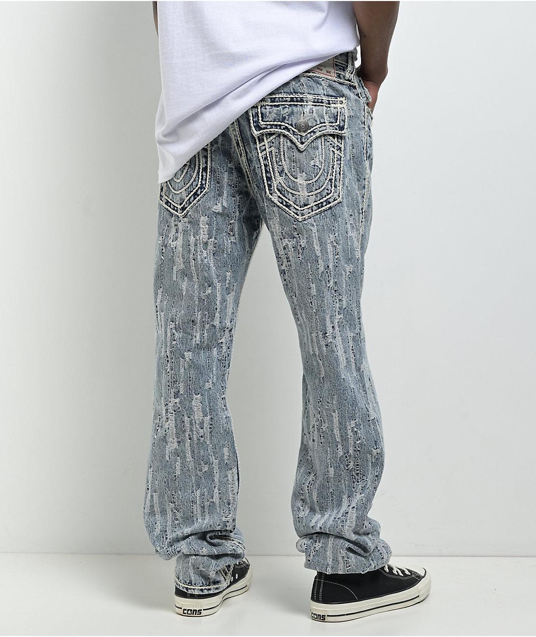 True Religion Ricky Distress Blue Wash Straight Leg Jeans Product Image