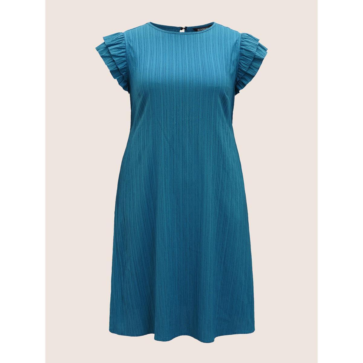 Plus Size Textured Tiered Ruffle Cap Sleeve Dress Mediumblue Women Elegant Ruffles Round Neck Cap Sleeve Curvy BloomChic 18-20/2X Product Image