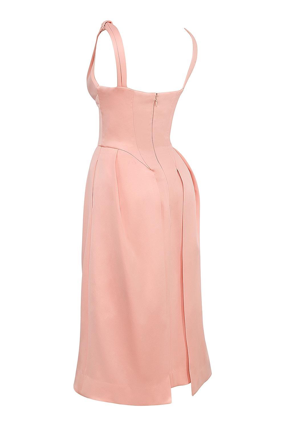 Paloma Peach Satin Pleated Midi Dress Product Image