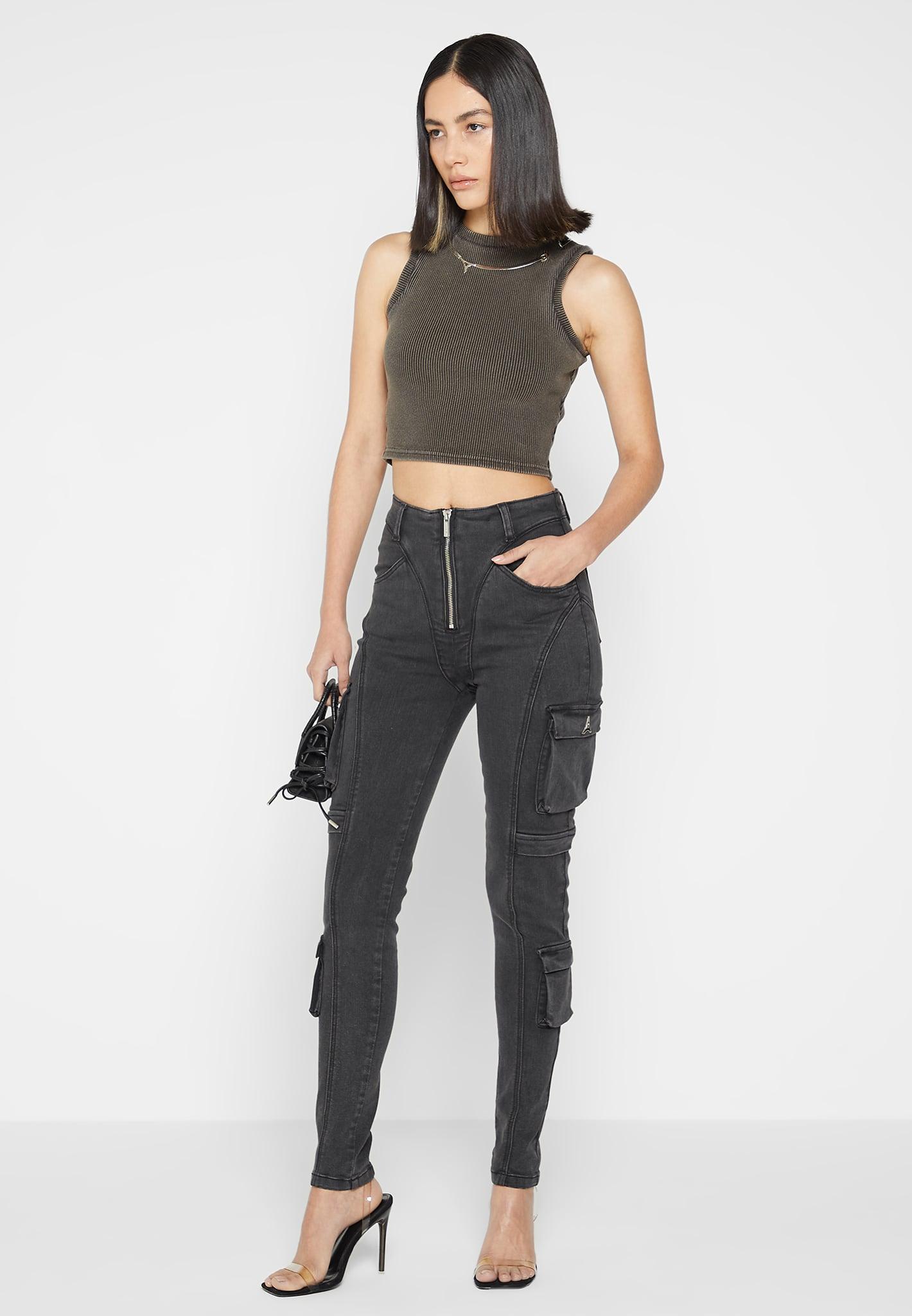 Cargo Pocket Skinny Jeans - Washed Black Female Product Image