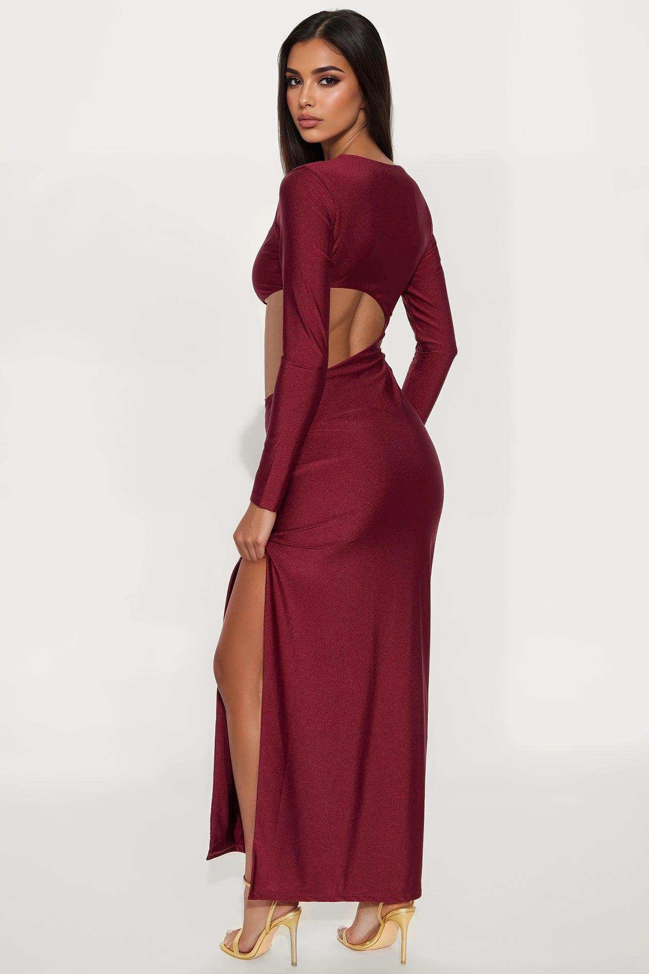 Alayna Asymmetrical Maxi Dress - Burgundy Product Image