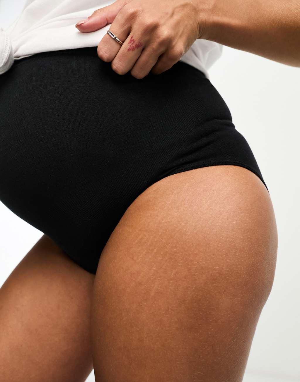 Mamalicious maternity 2 pack high waist control briefs in white and black  Product Image