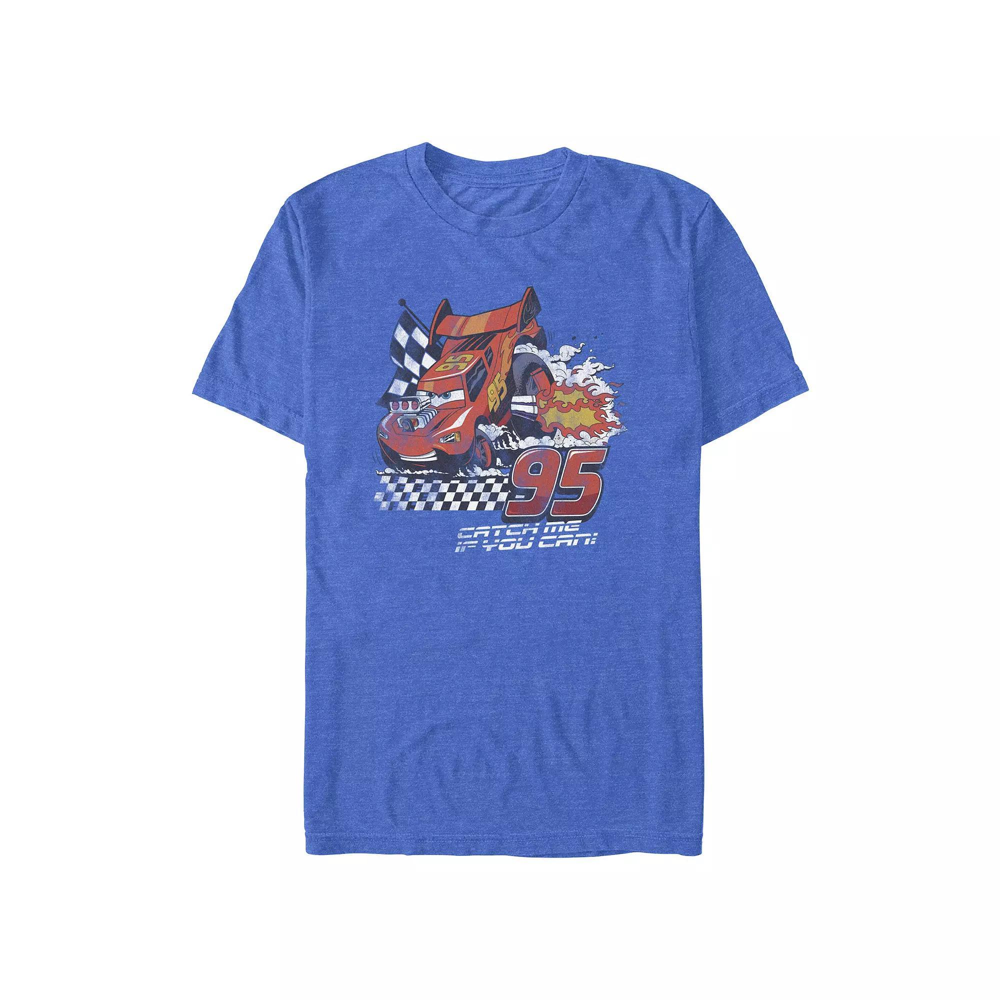 Disney / Pixar's Cars Lightning McQueen Catch Me If You Can Men's Graphic Tee, Size: XXL, Royal Grey Product Image
