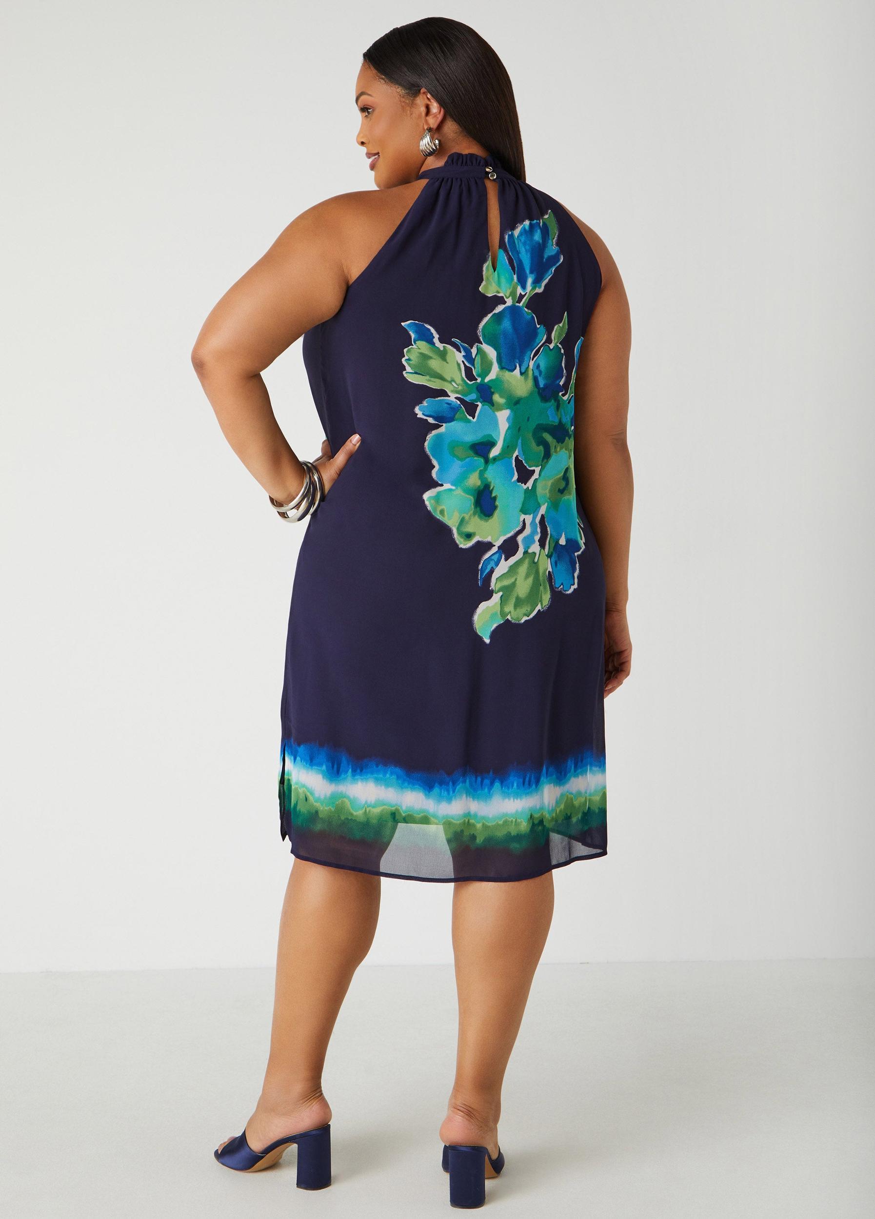 Watercolor Print Halter Dress Product Image