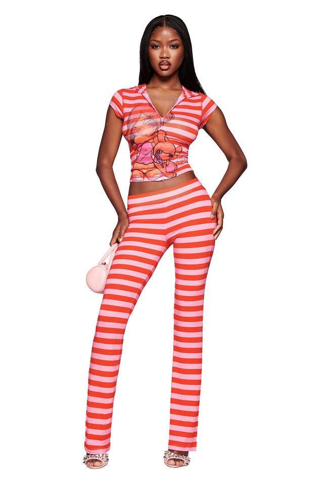 FAFI BLARE CAP SLEEVE HOODIE - PINK STRIPE Product Image
