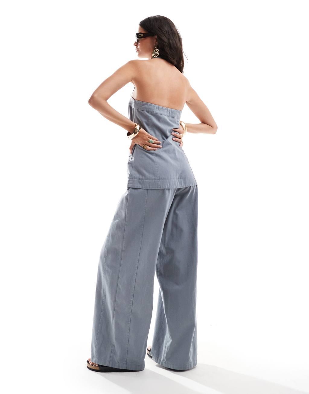 ASOS DESIGN halter utility twill jumpsuit in gray Product Image