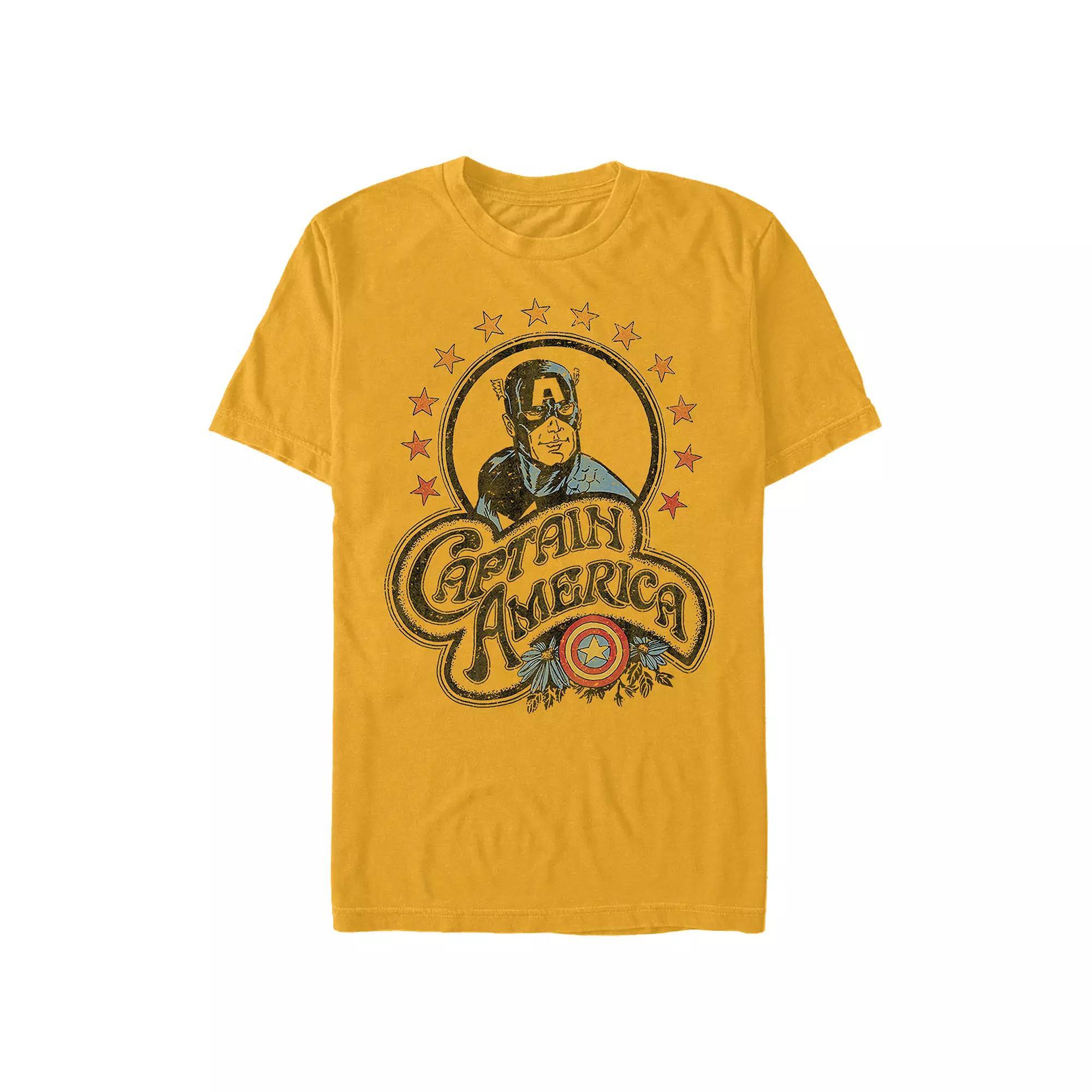 Men's Captain America Retro Poster Graphic Tee, Size: Small, Gold Product Image