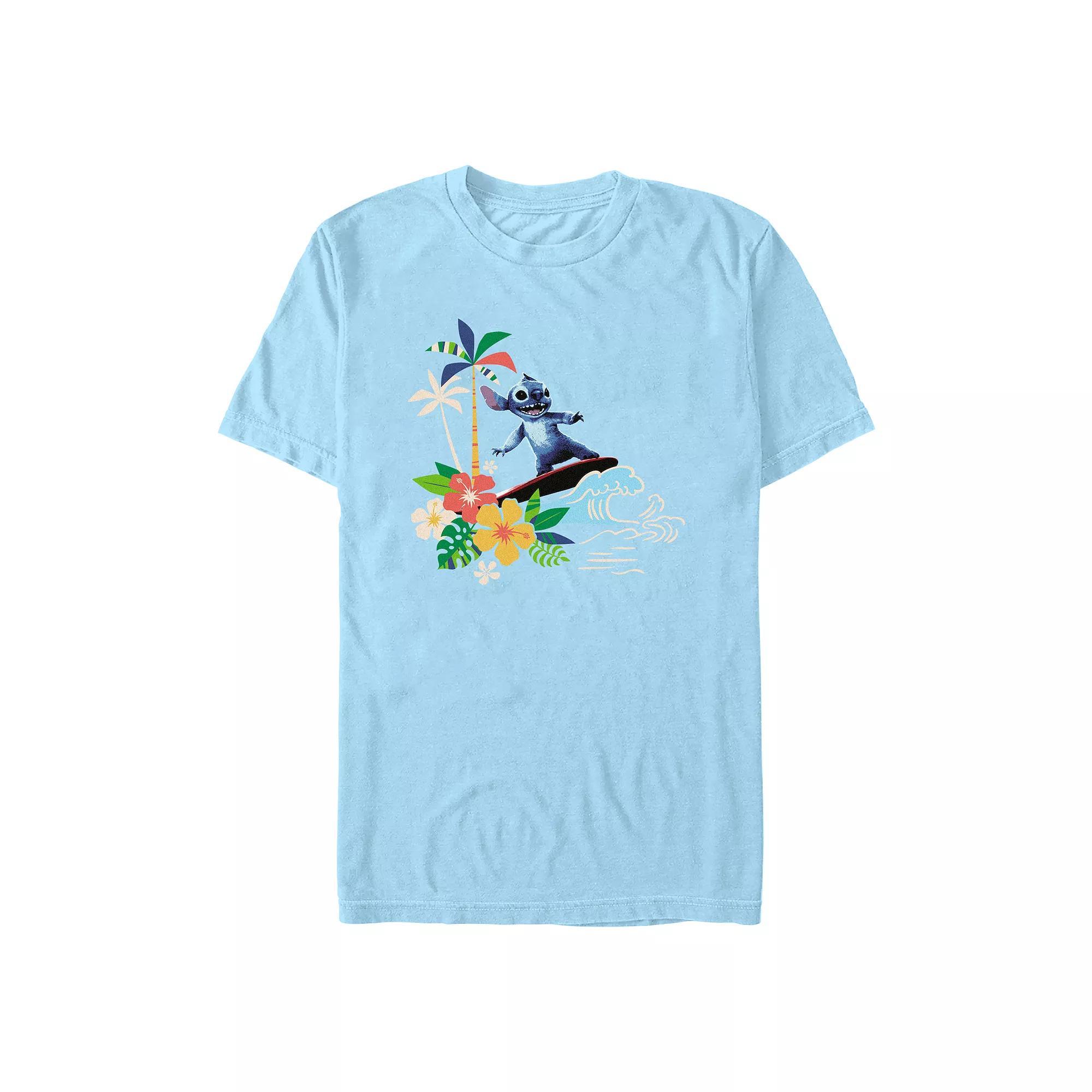 Disney's Lilo & Stitch Wave Surfing Men's Graphic Tee, Size: Large, Light Blue Product Image