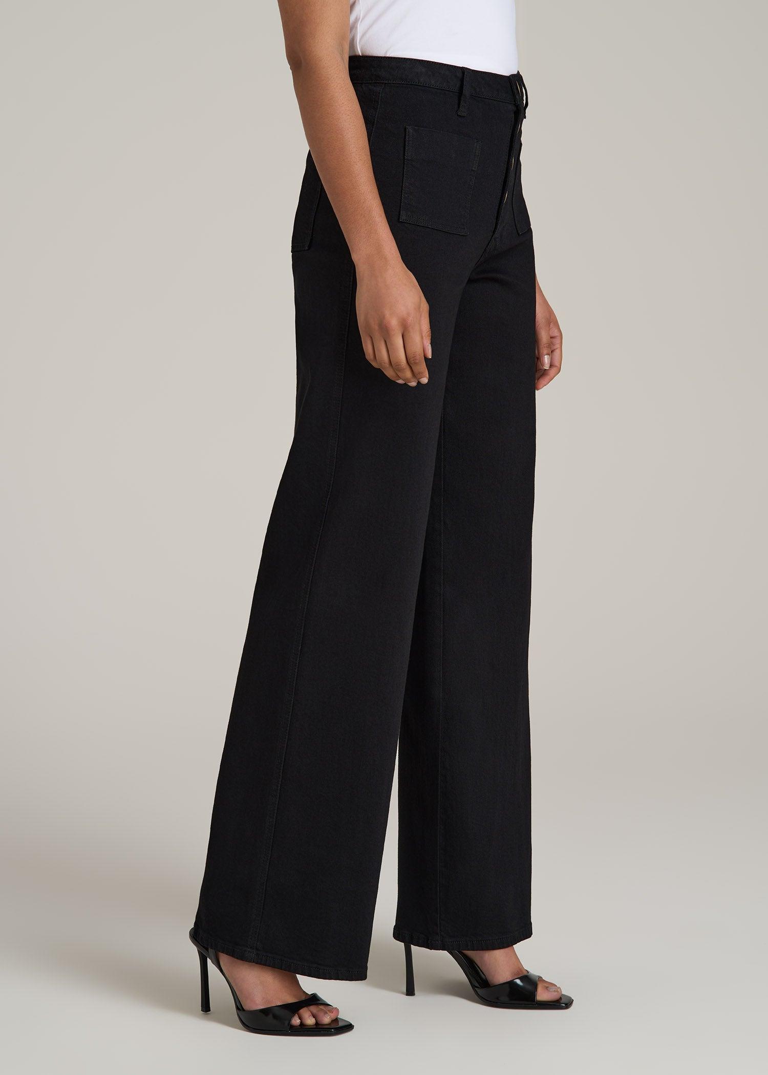 Stevie Wide Leg Patch Pocket Jeans for Tall Women in Black Product Image