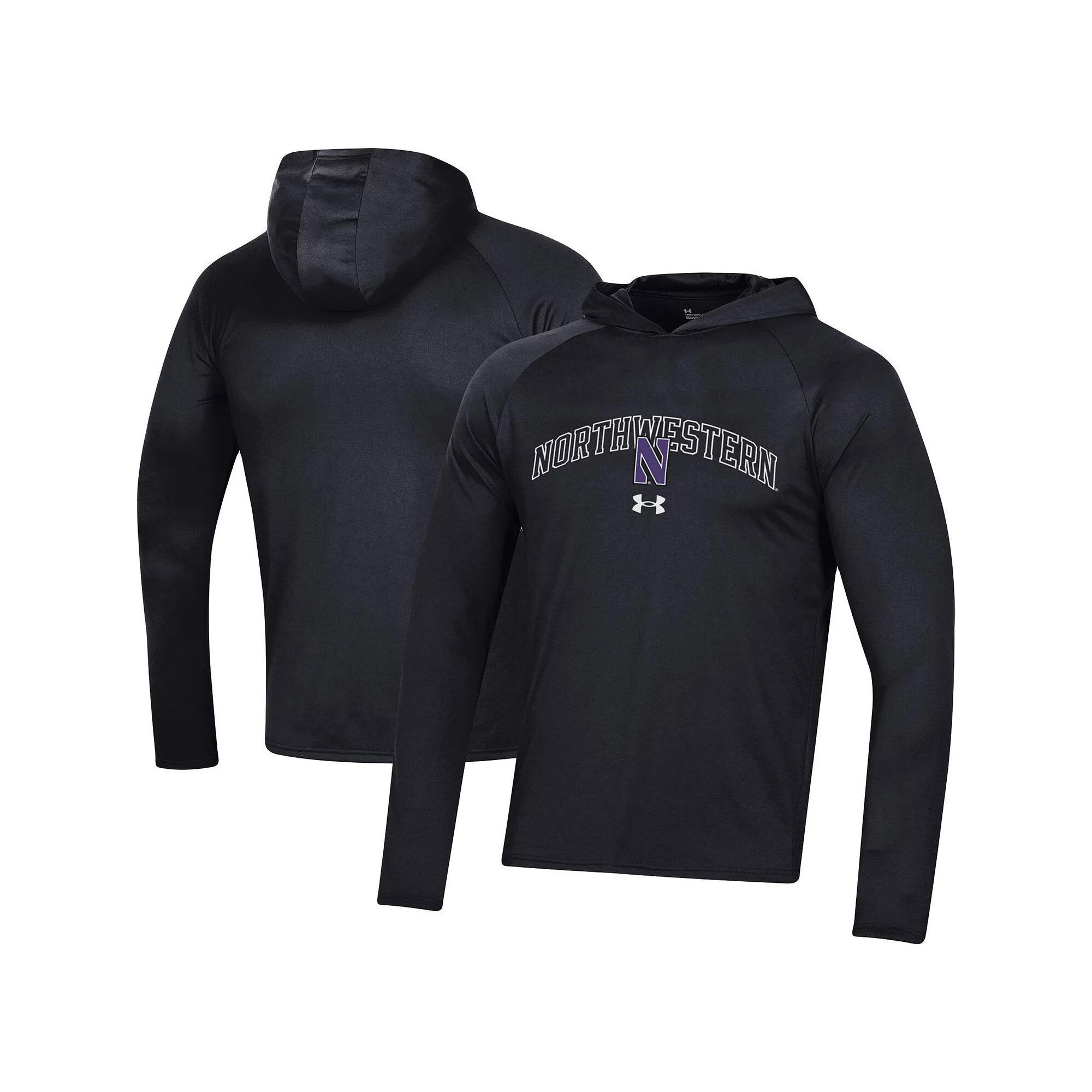 Men's Under Armour Black Northwestern Wildcats 2023 Sideline Tech Hooded Raglan Long Sleeve T-Shirt, Size: 2XL Product Image