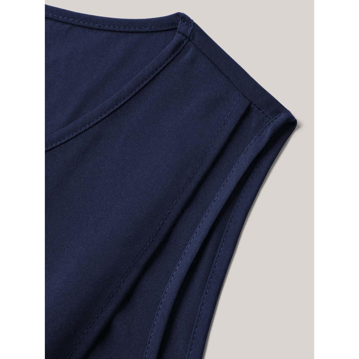 Plus Size Overlap Hem Round Neck Long Tank Top Women DarkBlue Elegant Overlapping Boat Neck Everyday Tank Tops Camis BloomChic 12/L Product Image