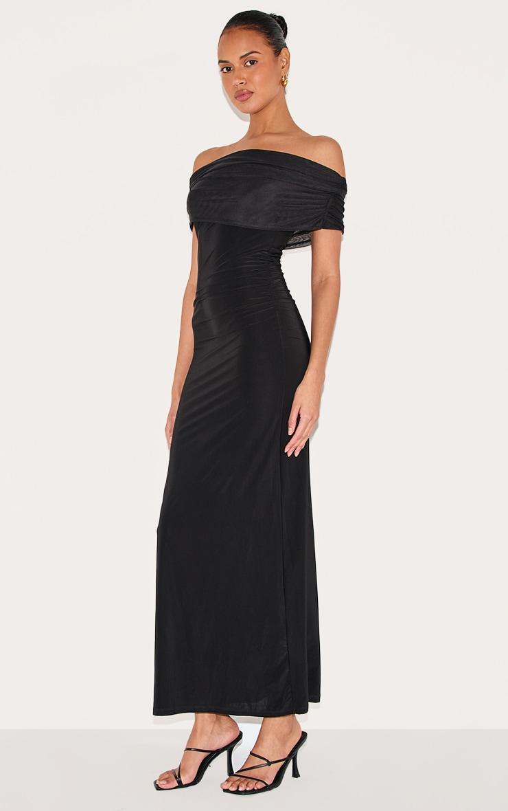 Black Double Layer Slinky Mesh Overlay Maxi Dress Product Image