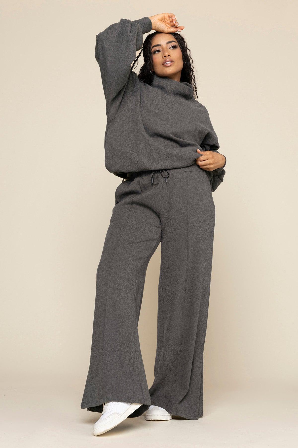 Ooey Gooey Mockneck Sweatshirt with Pockets - Charcoal Heather Product Image