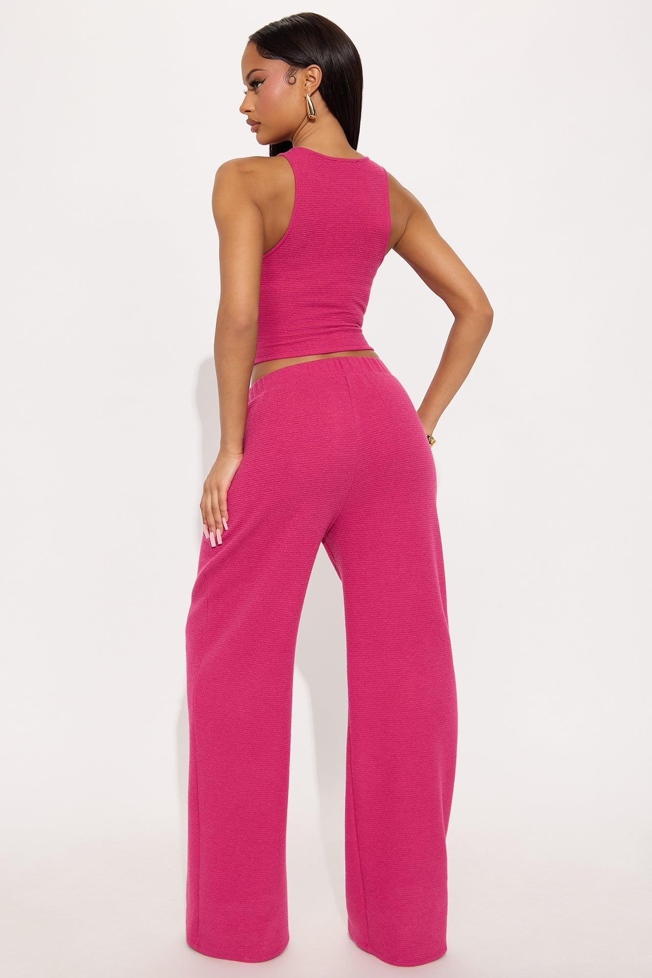 Alana Textured Wide Leg Pant Set - Magenta Product Image