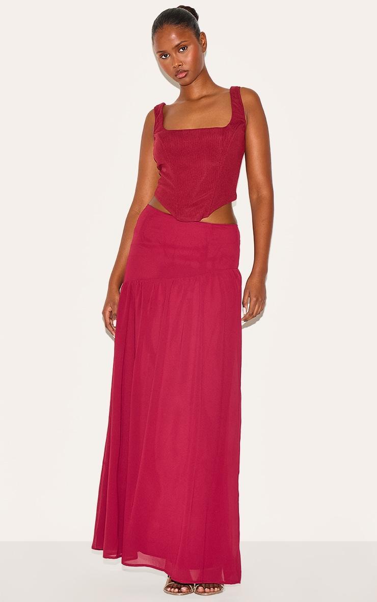 Wine Asymmetric Drop Waist Maxi Skirt Product Image