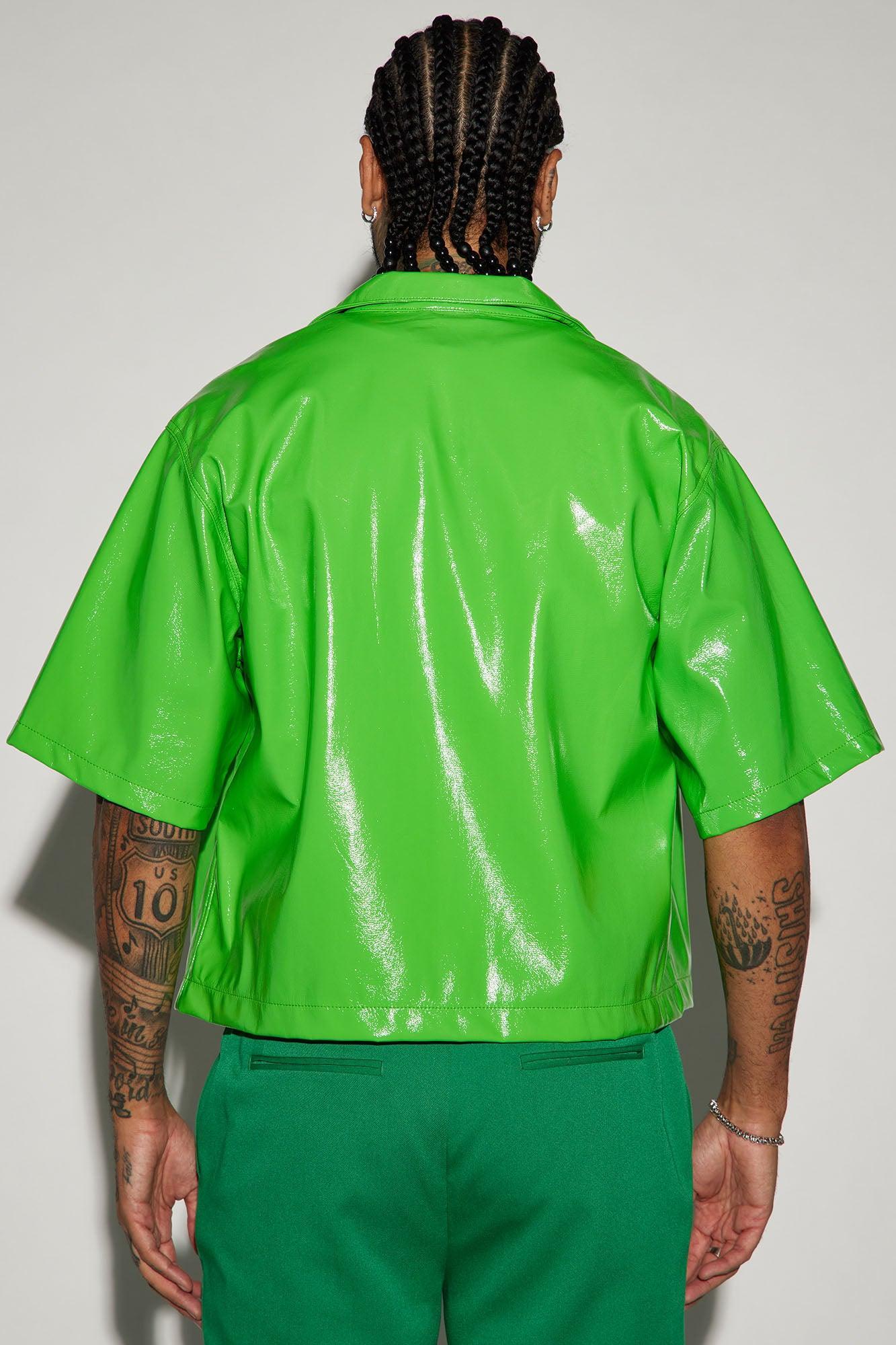 Da Baddie Faux Leather Cropped Button Up Shirt - Green Product Image