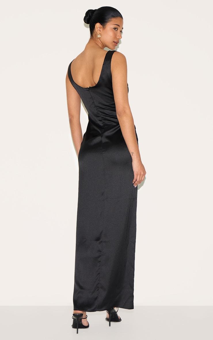 Black Satin Scoop Neck Maxi Dress Product Image