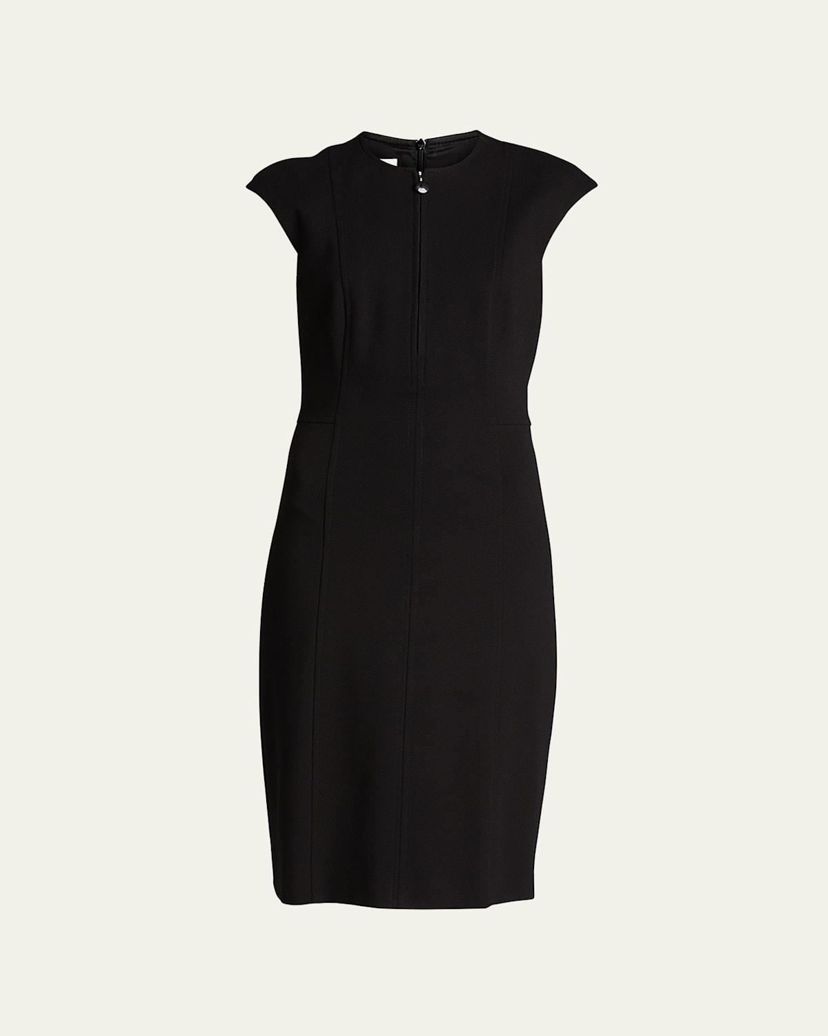 Cap-Sleeve Zip-Front Seamed Dress, Black Product Image