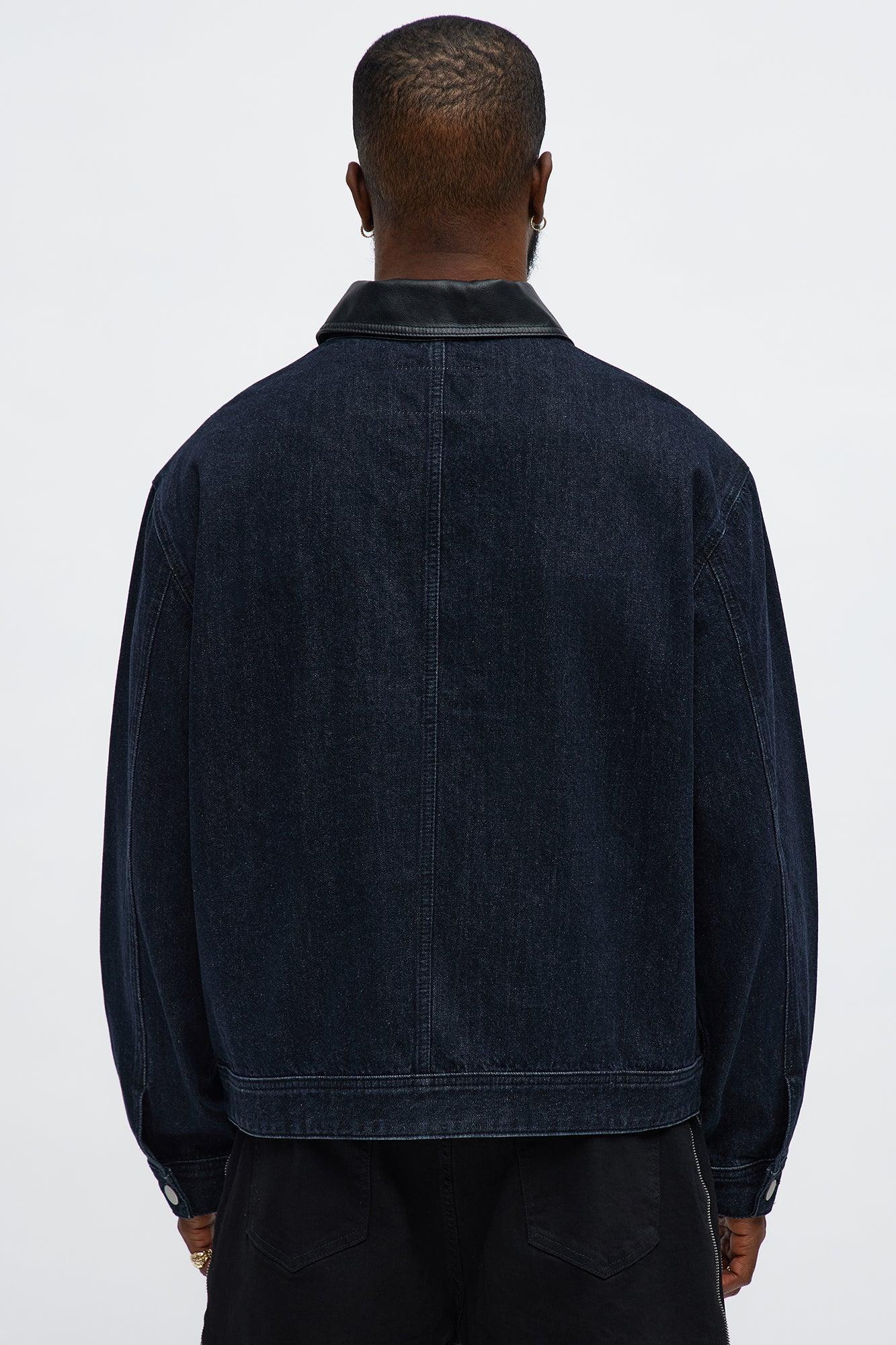 Contrast Collar Denim Jacket - Dark Denim Product Image