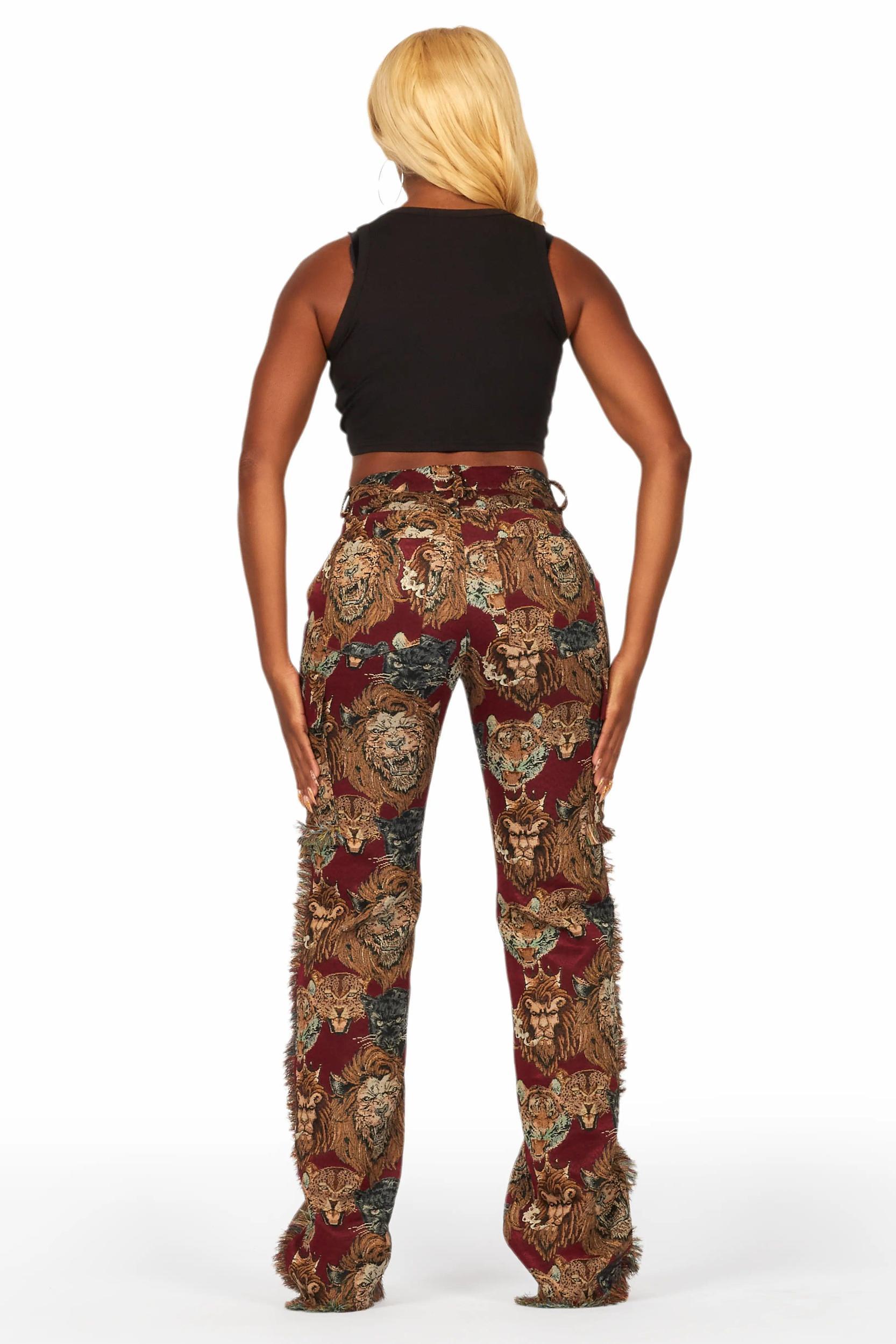 Khadiyah Red Animal Print Tapestry Stacked Pant Female Product Image
