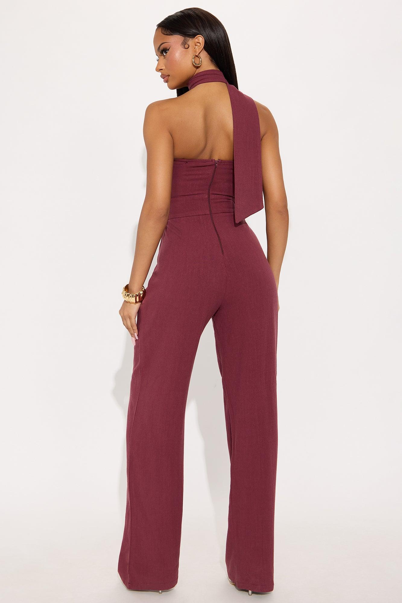 Fatima Linen Corset Jumpsuit - Wine Product Image