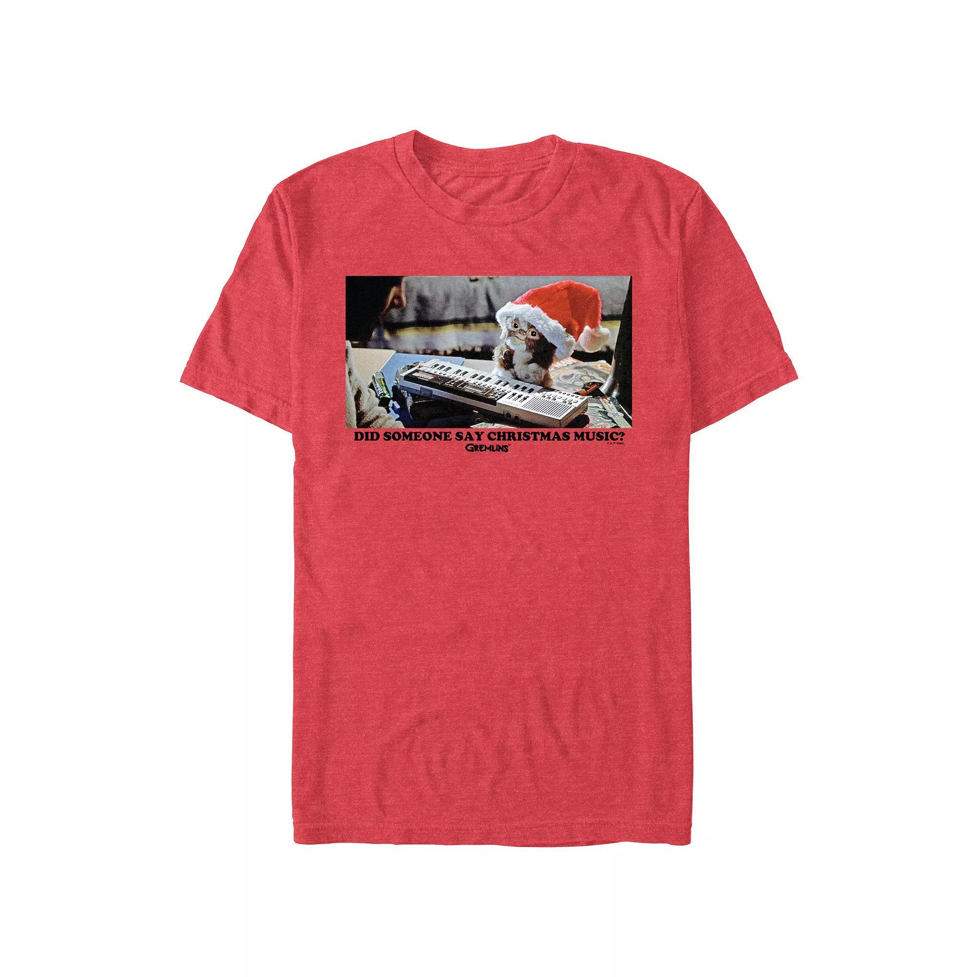 Men's Gremlins Gizmo Christmas Music Graphic Tee, Size: Small, Red Grey Product Image