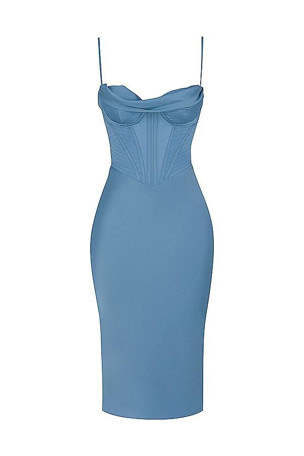 Myrna Aegean Blue Corset Midi Dress Product Image