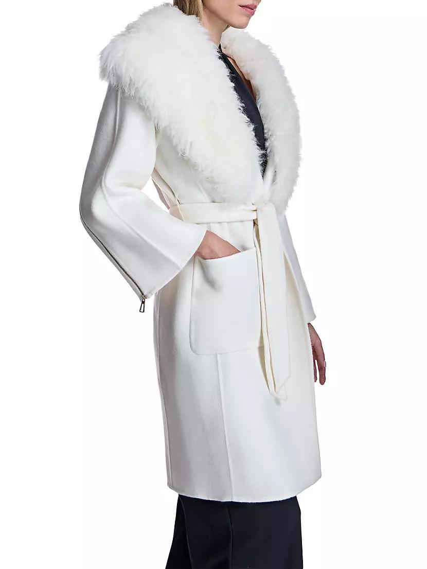 Wool Blend Belted Fur Trim Coat Product Image