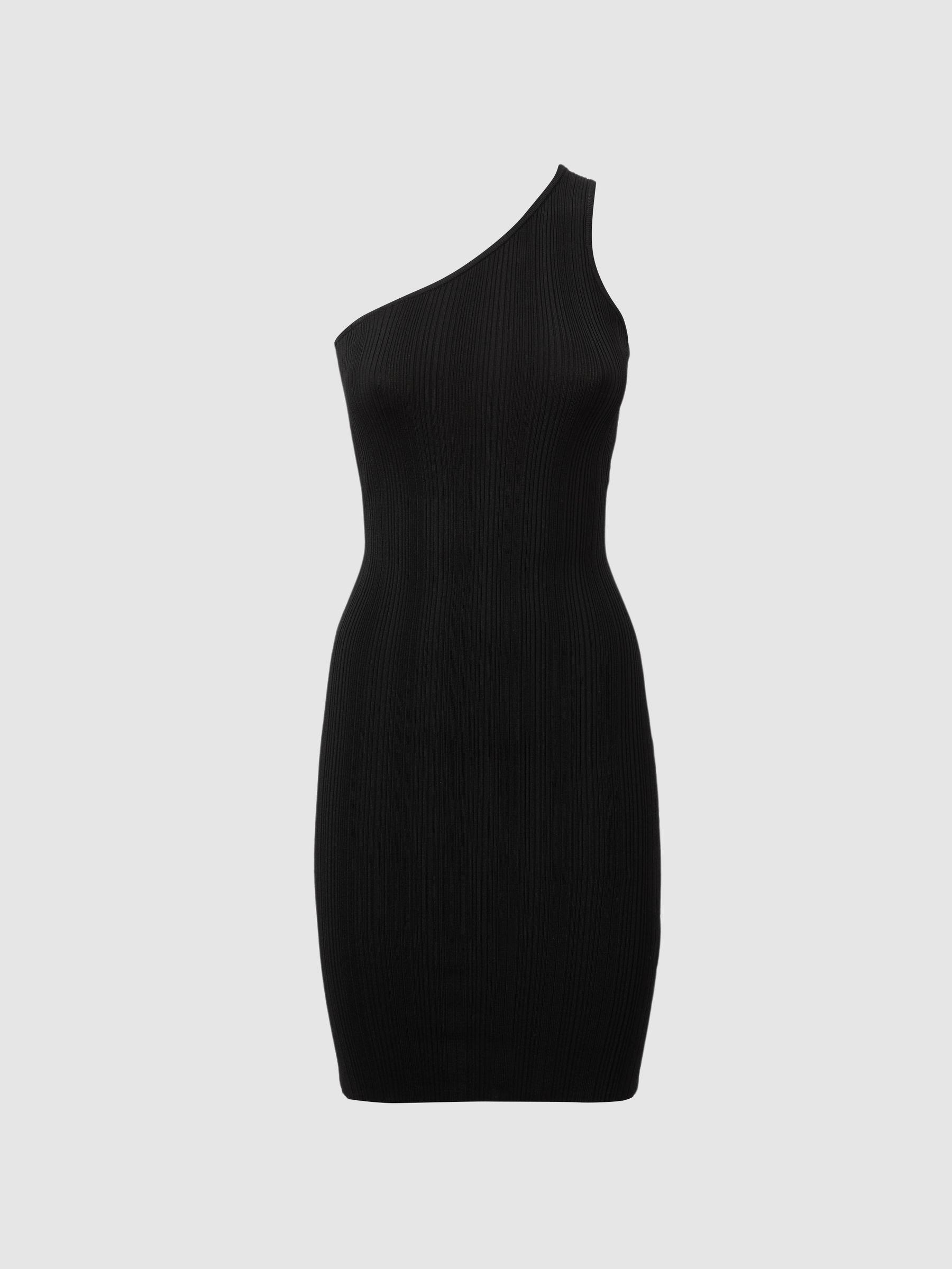 One-Shoulder Plisse Mini Dres in Black Product Image