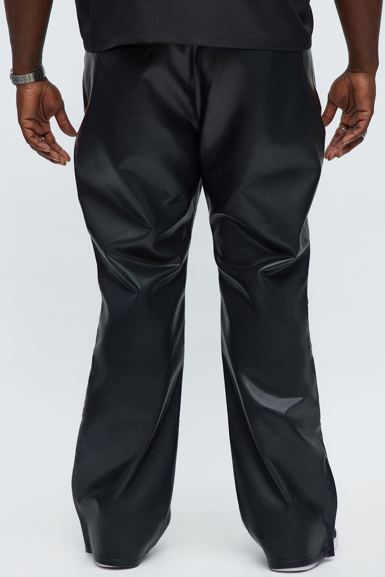 Slim Flare Zipper Pocket Faux Leather Pants - Black Product Image