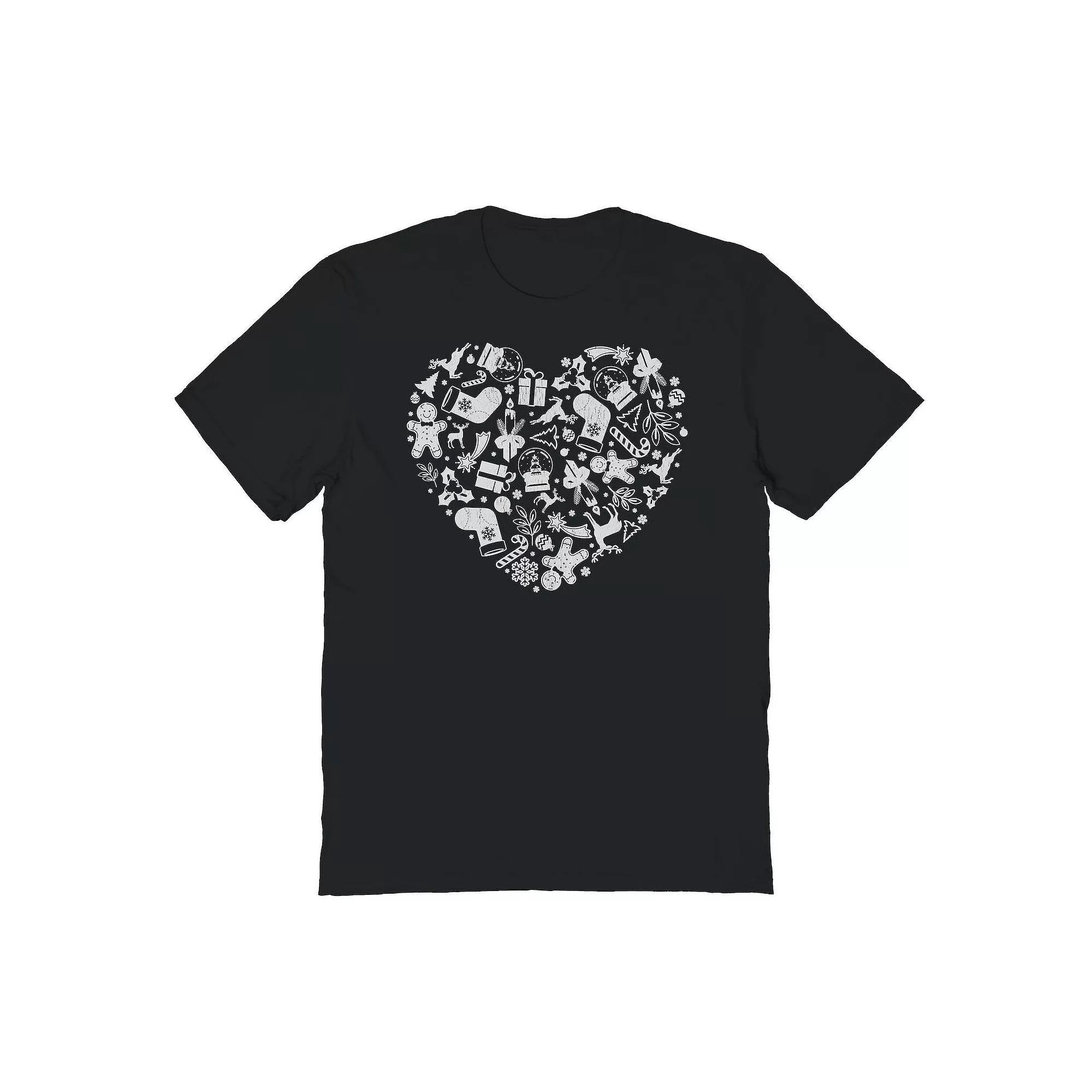 Men's Heart Christmas Graphic Tee, Size: Medium, Black Product Image