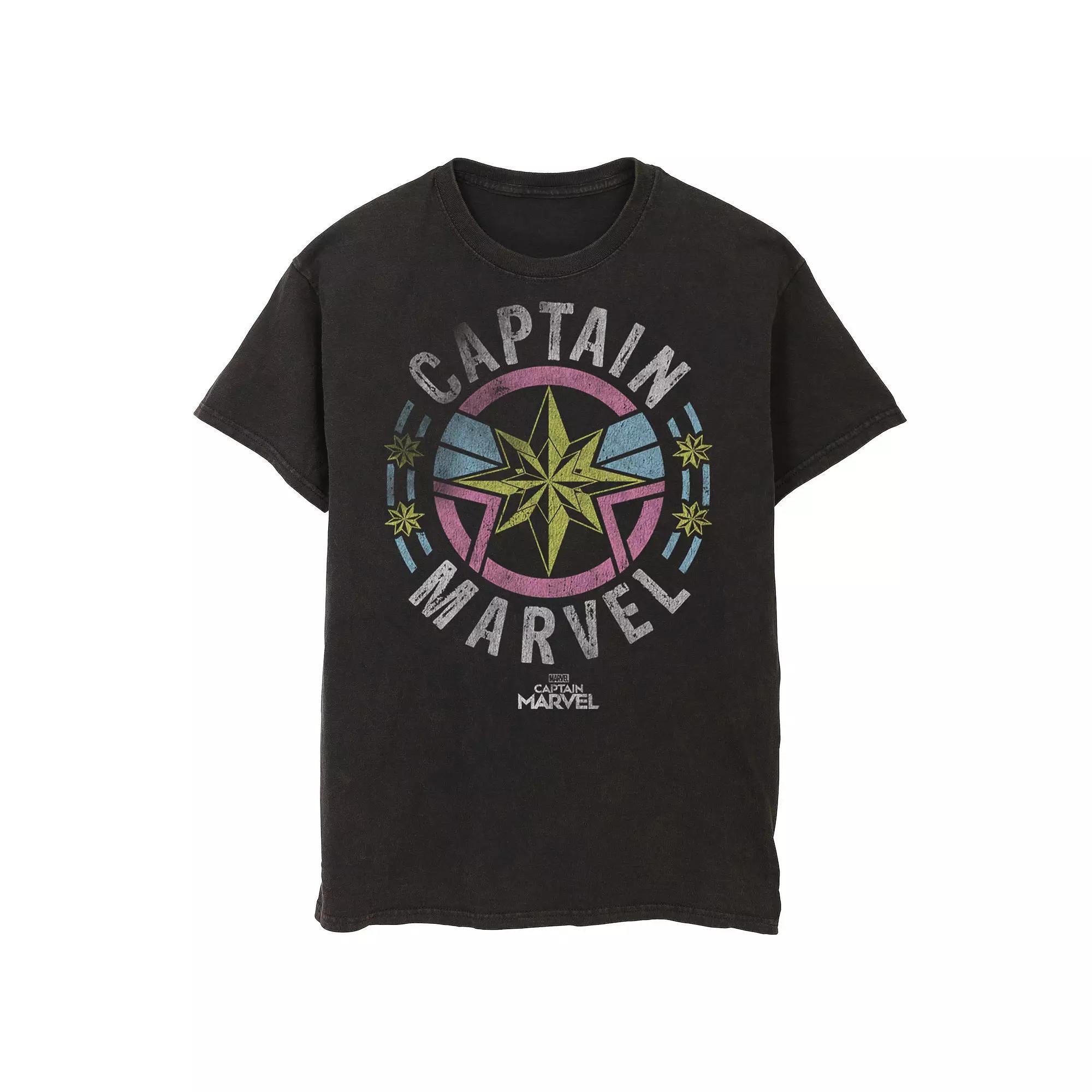 Men's Captain Marvel Retro Badge Tee, Size: Large, Black Product Image