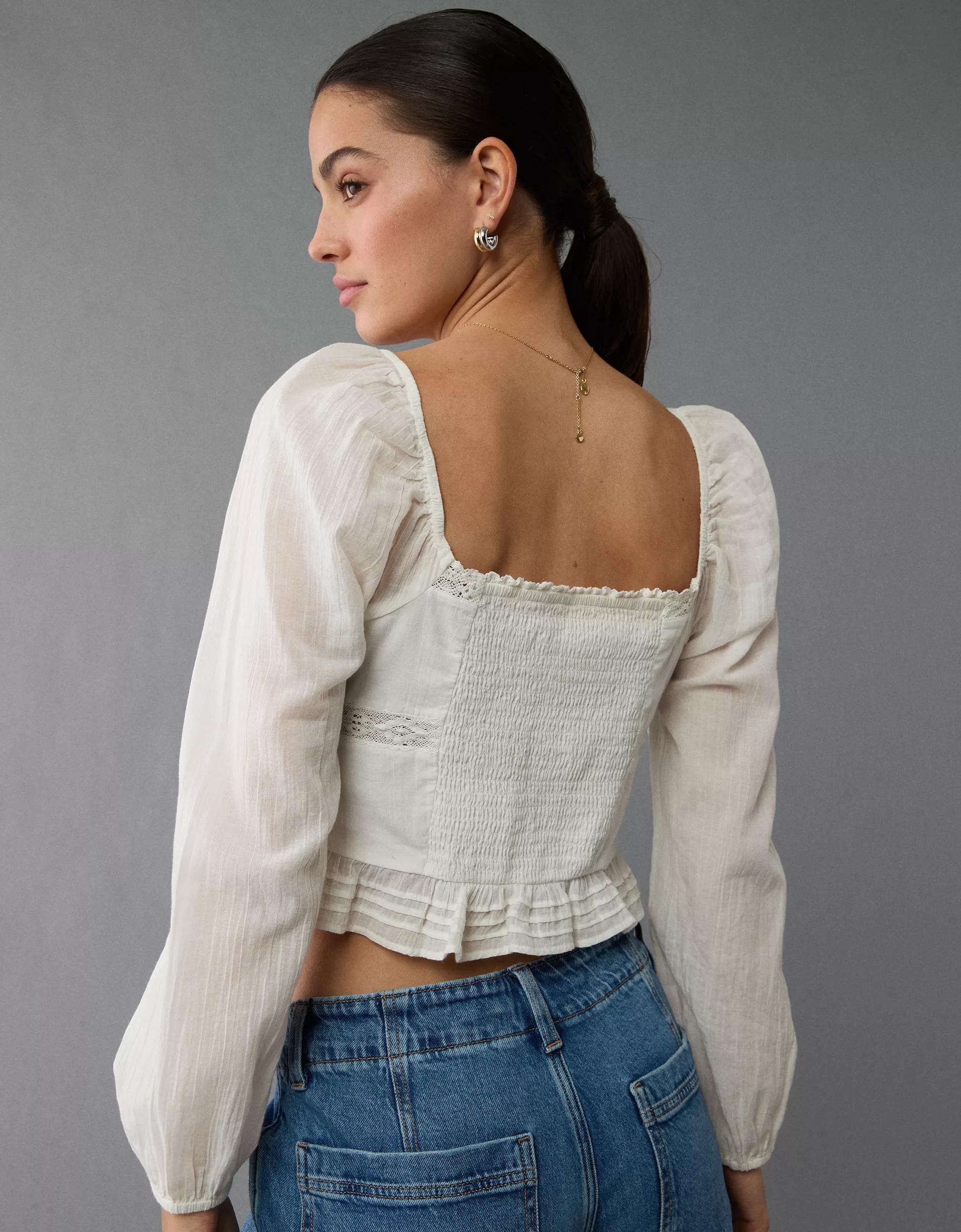 AE Long-Sleeve Cinched Blouse Product Image