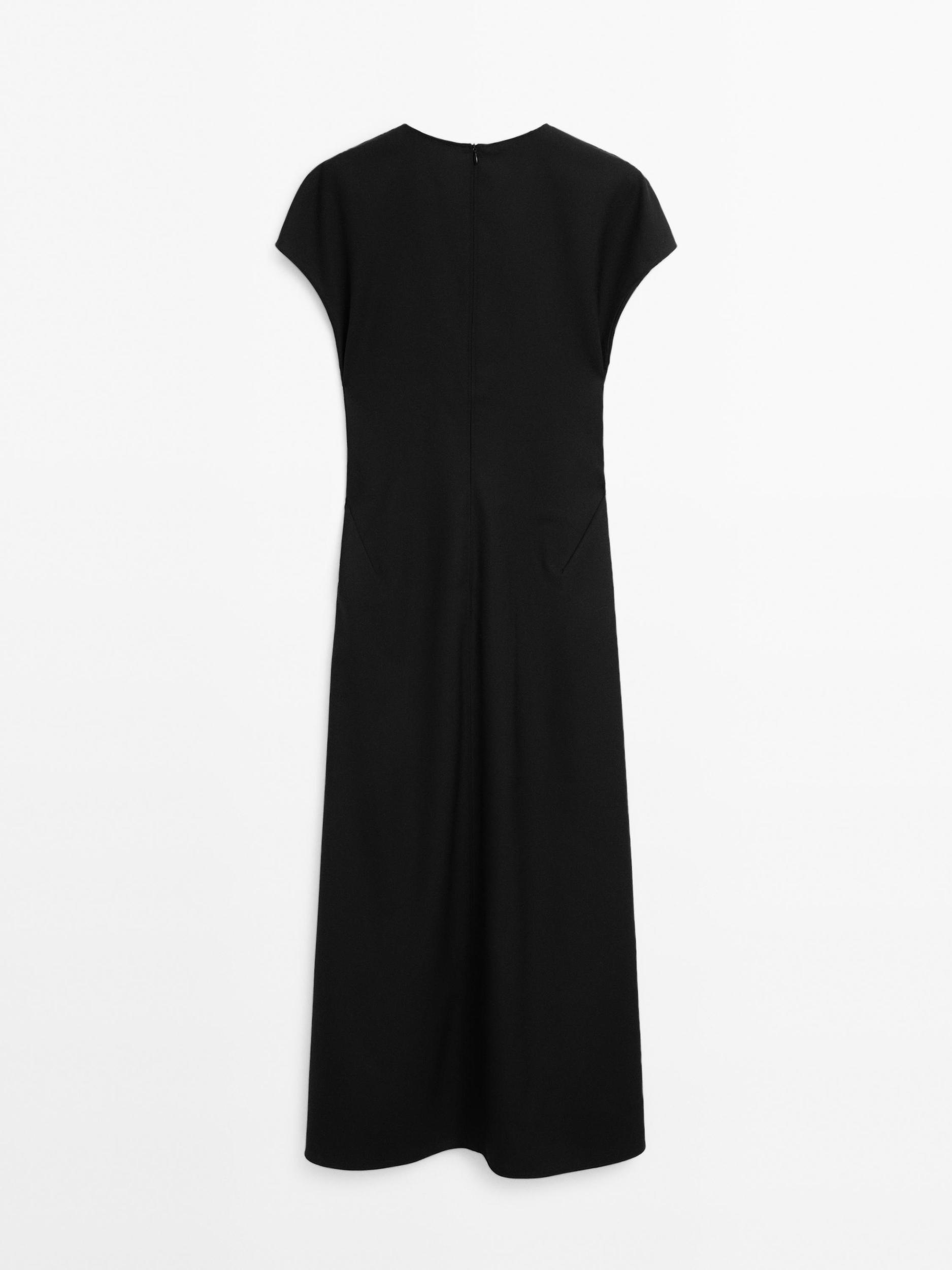 Long wool blend V-neck dress Product Image