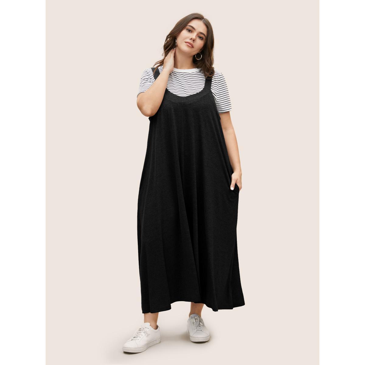 Plus Size Supersoft Essentials Plain Adjustable Straps Dress Black Women Casual Non Sleeveless Curvy BloomChic 18-20/2X Product Image