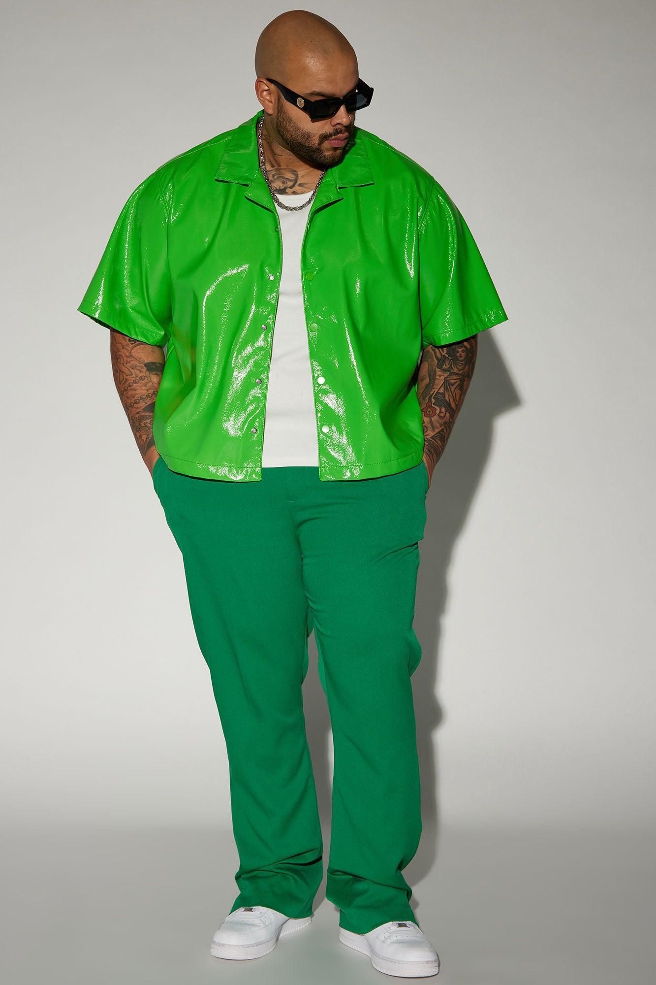Da Baddie Faux Leather Cropped Button Up Shirt - Green Product Image