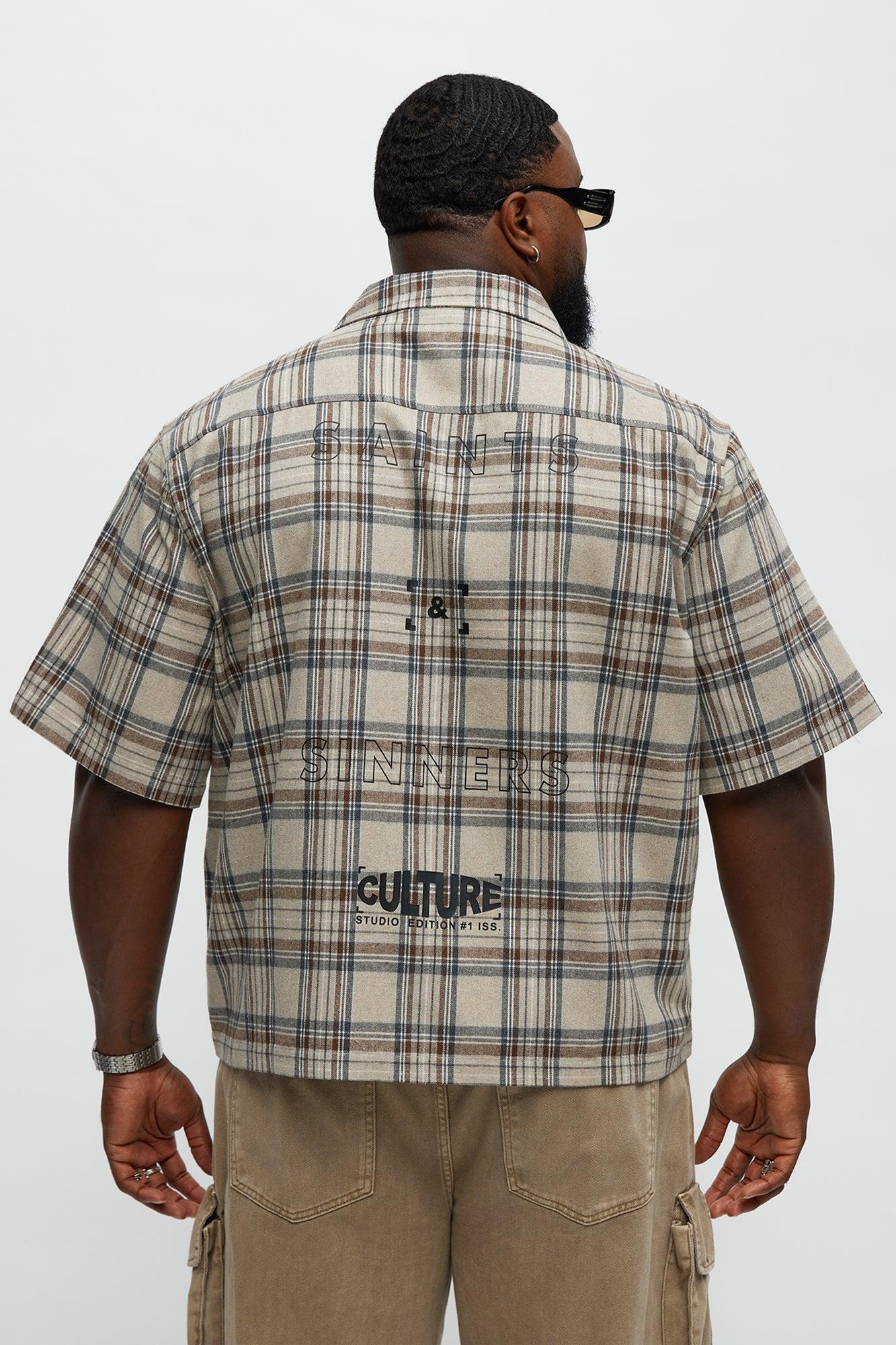 Culture Plaid Cropped Button Up Shirt - Sand Product Image