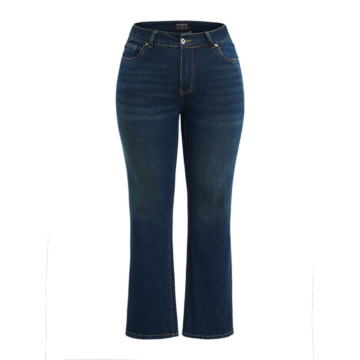 Plus Size High Rise Bootcut Zipper Fly Jeans Women DarkBlue Casual Plain Plain High stretch Pocket Jeans BloomChic 30/6X Product Image