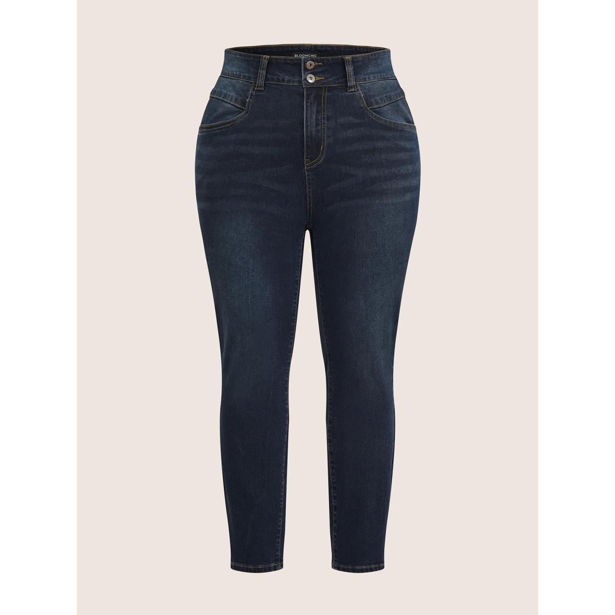 Plus Size Skinny Stitch Full Length Jeans Women Indigo Casual Plain Plain High stretch Pocket Jeans BloomChic 14/1X Product Image