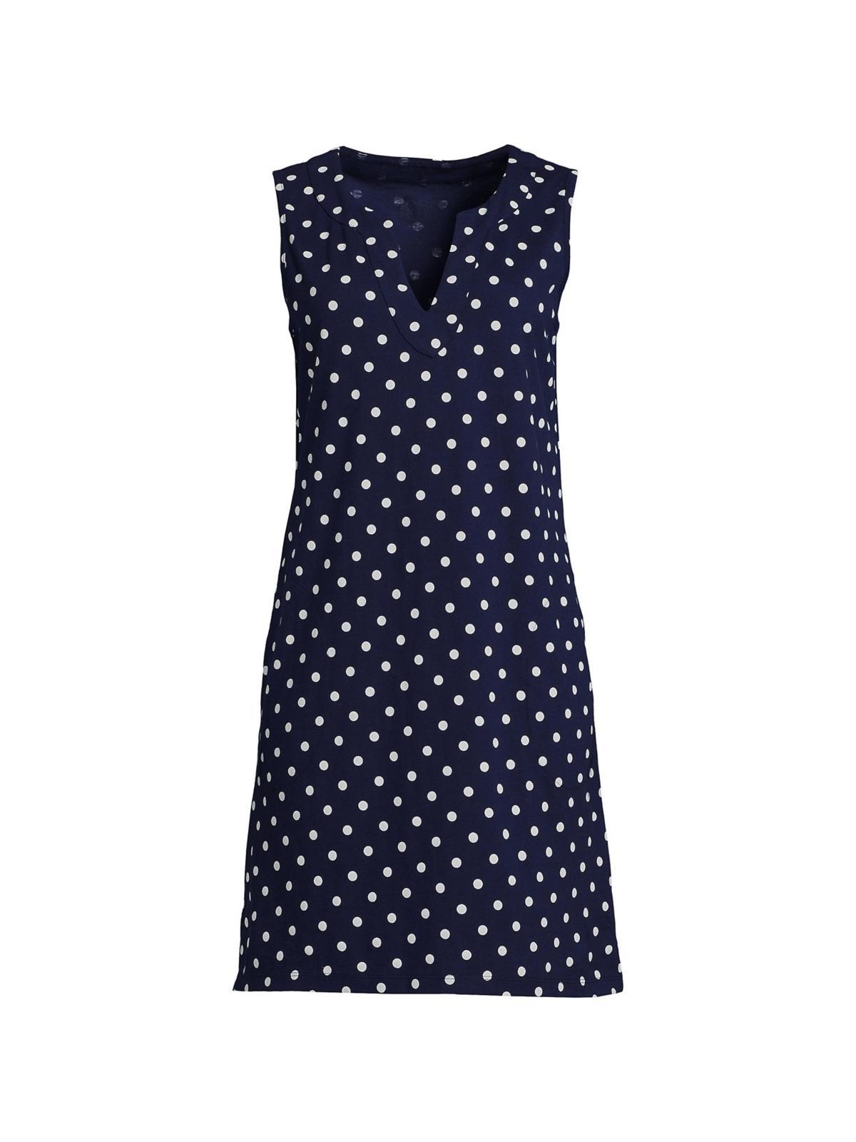 Lands End Womens Cotton Jersey Sleeveless Swim Cover-up Dress Print - White Product Image