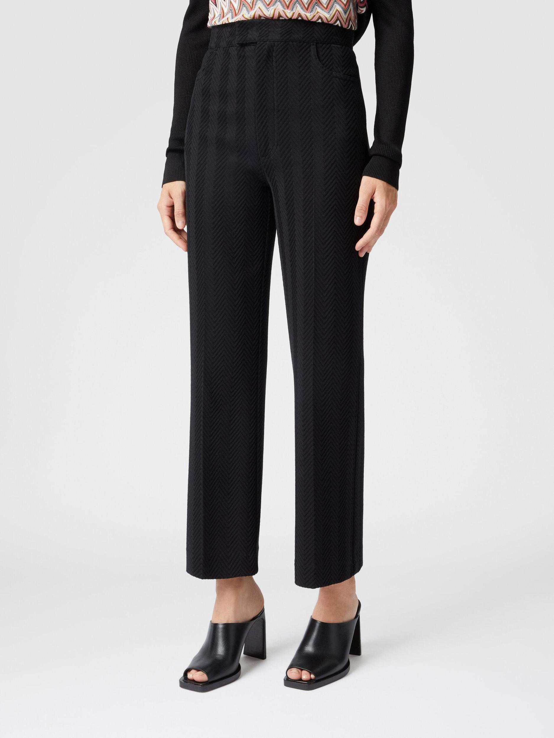 Classic trousers in cotton and zigzag viscose with cropped hem Product Image
