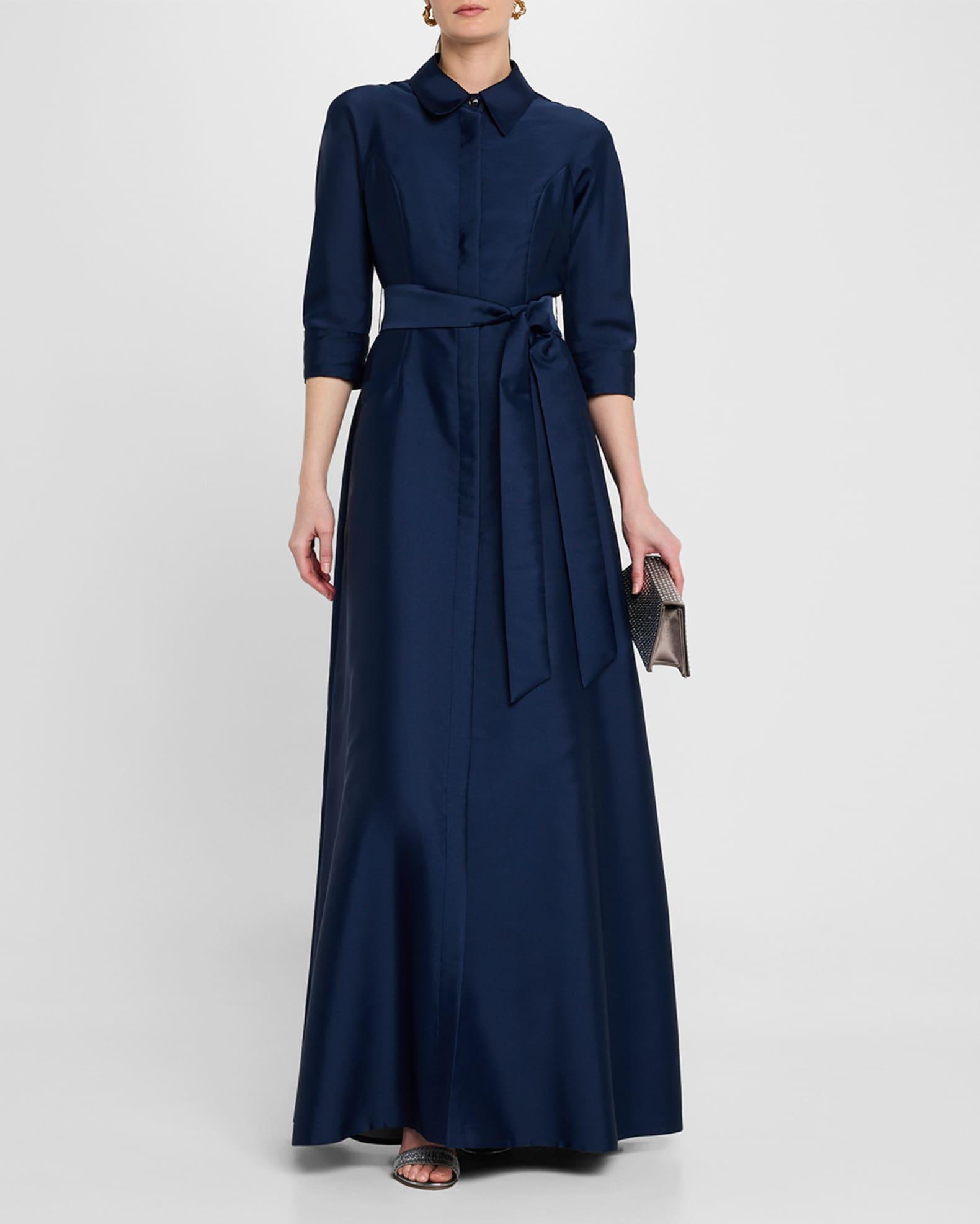 Belted 3/4-Sleeve Mikado Shirt Gown Product Image