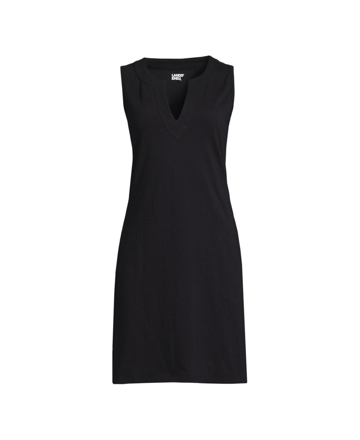 Lands End Womens Cotton Jersey Sleeveless Swim Cover-up Dress Print - White Product Image