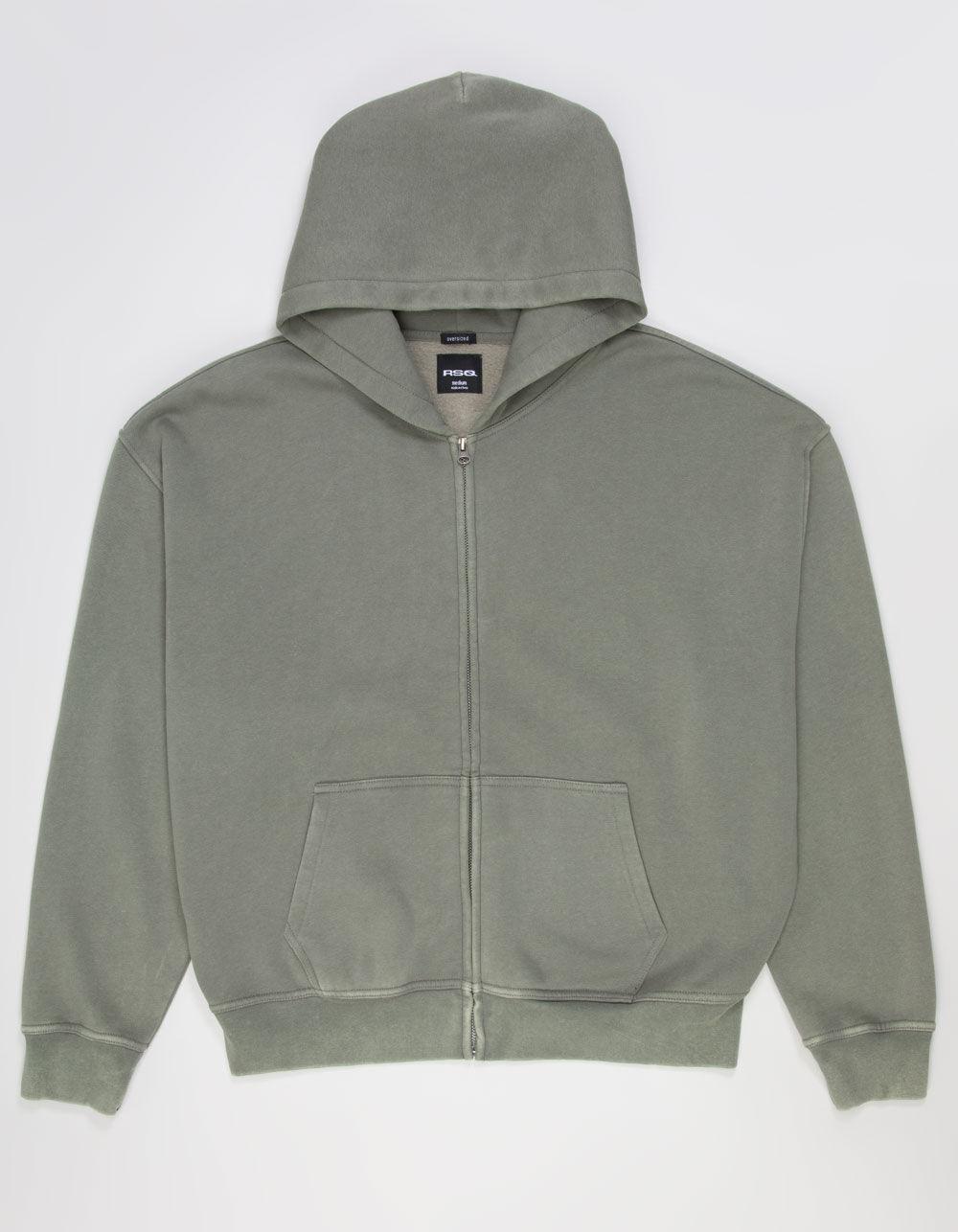 RSQ Mens Washed Zip-Up Oversized Hoodie - OLIVE Product Image