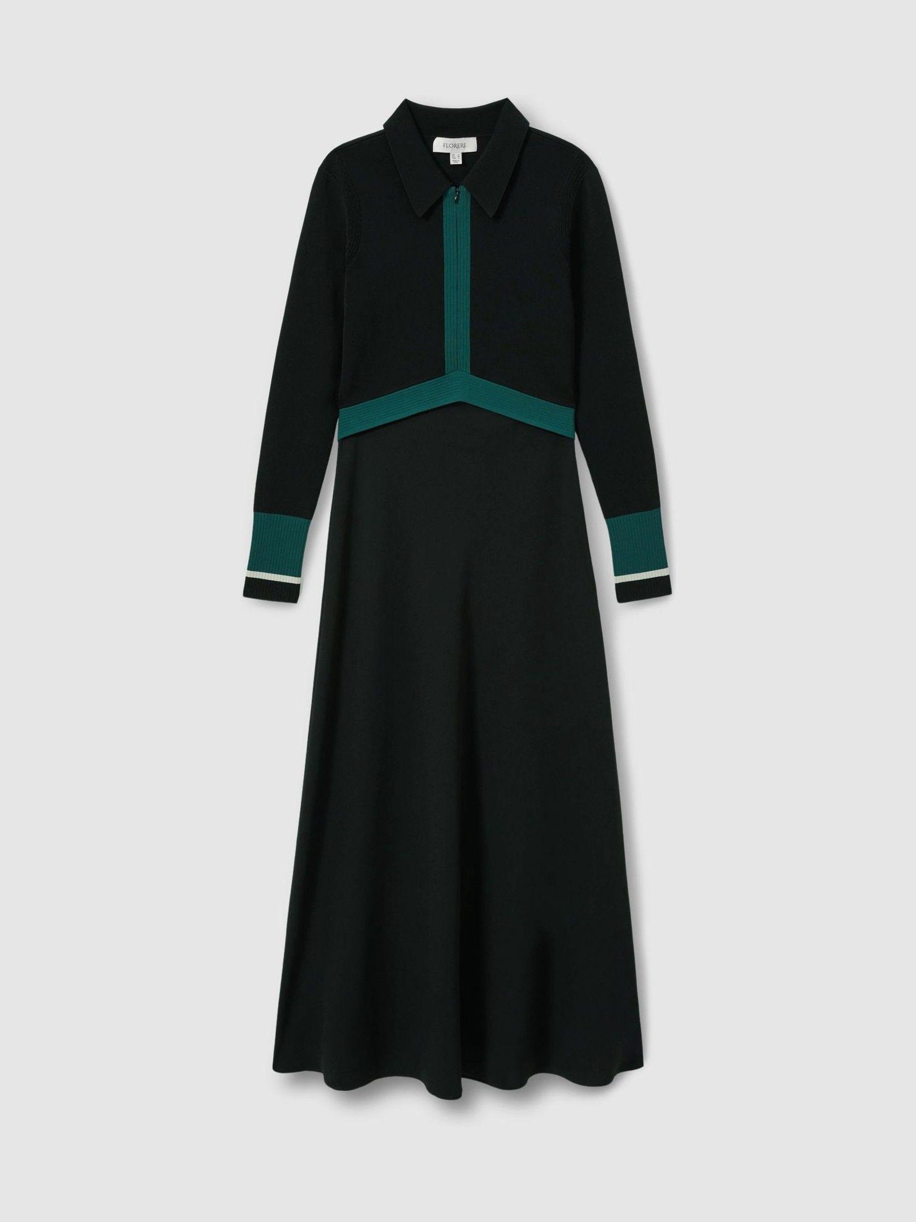 Florere Hybrid Knit Zip-Front Midi Black Dress in Black Product Image