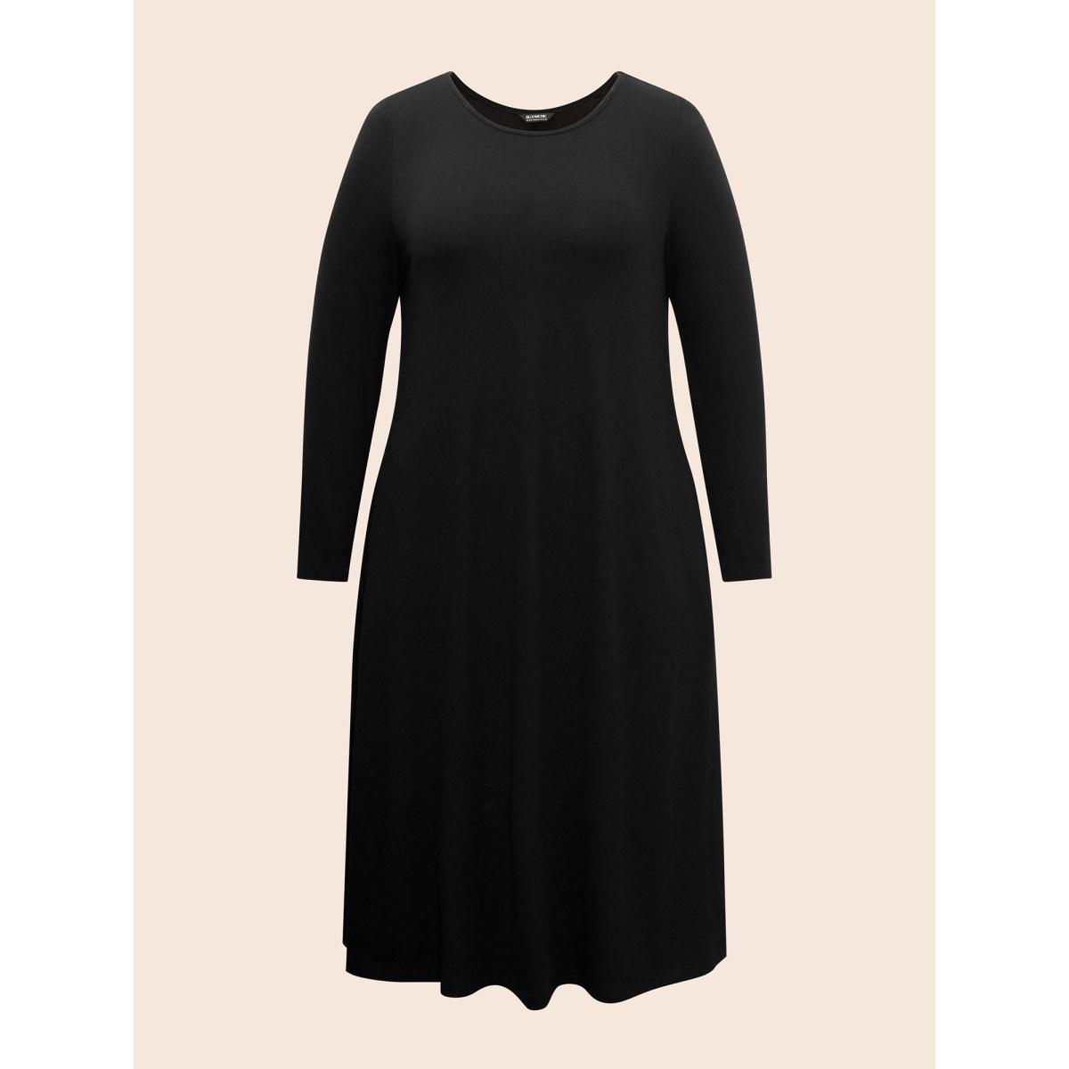 Plus Size Crew Neck High Stretchy Knit Dress Black Women Casual Non Knit Dresses Bloomchic 28/5X Product Image
