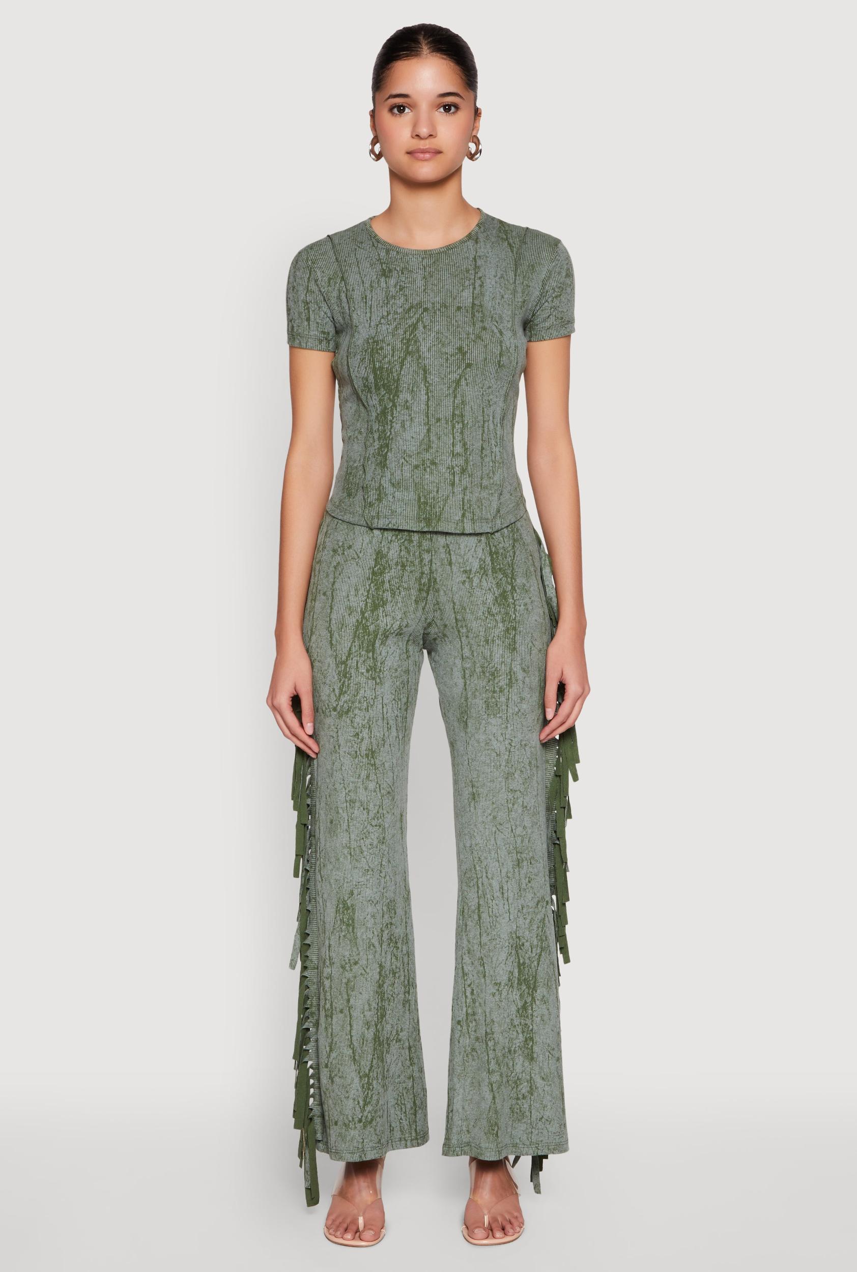 Womens Mineral Wash Rib Knit Fringe Pants Product Image