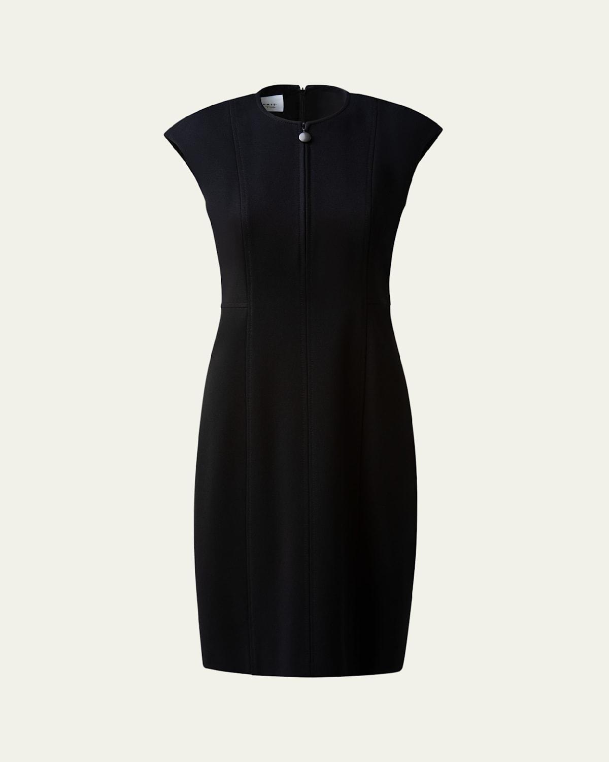 Cap-Sleeve Zip-Front Seamed Dress, Black Product Image